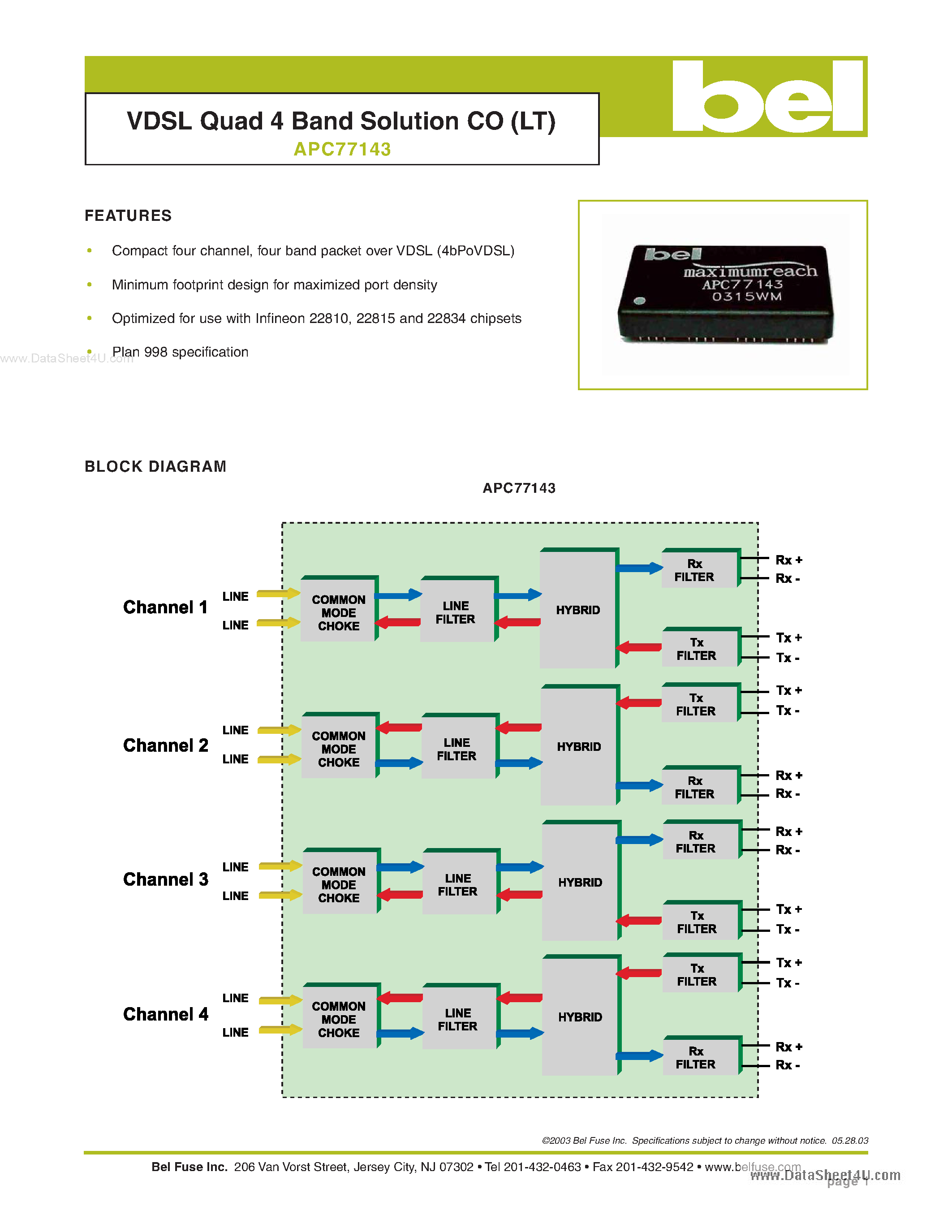 Datasheet APC77143 - VDSL Quad 4 Band Solution CO page 1