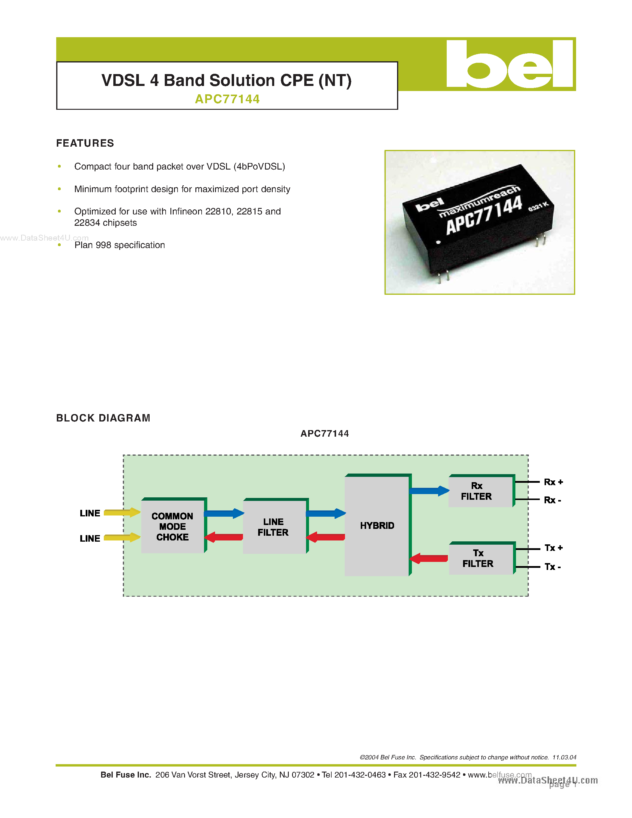 Datasheet APC77144 - VDSL 4 Band Solution CPE page 1