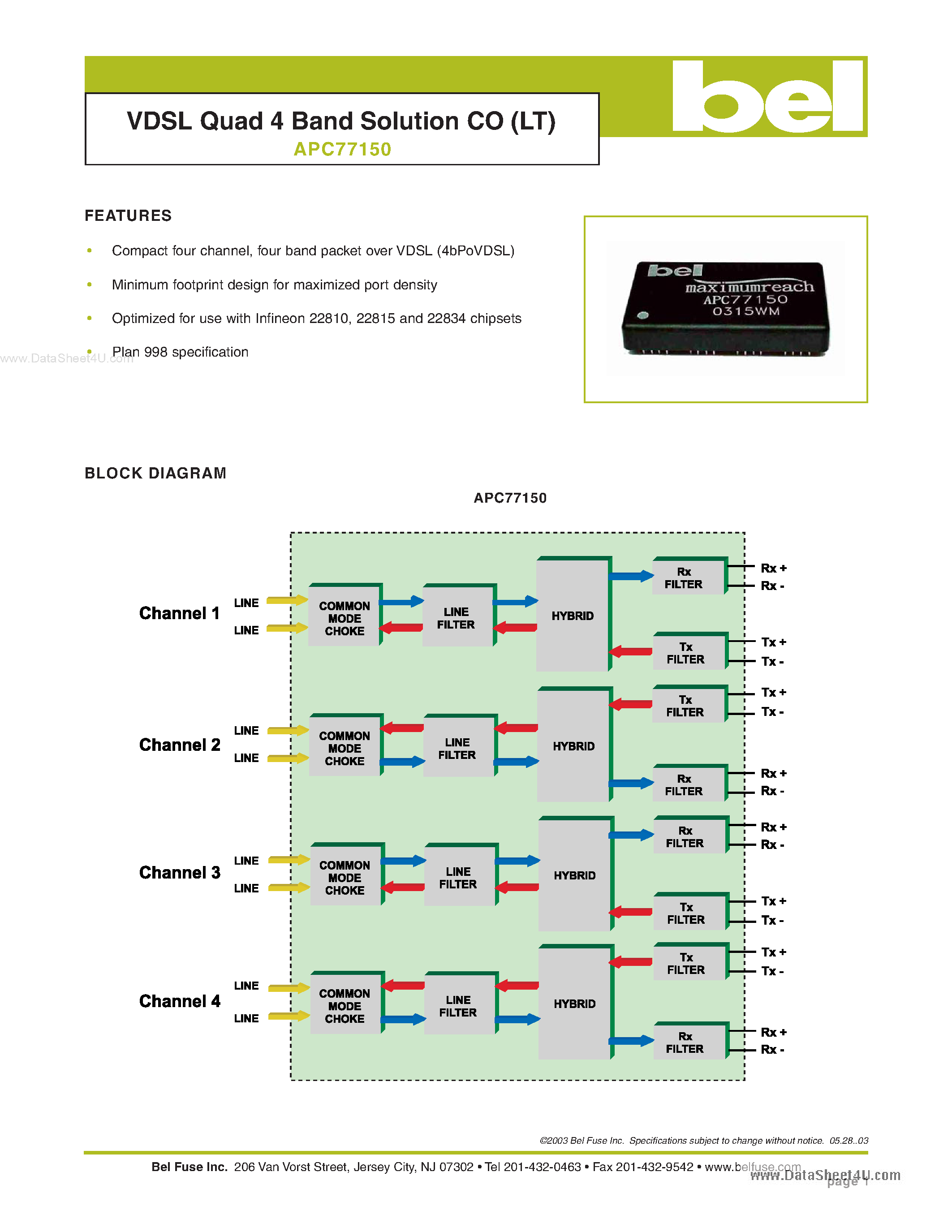 Datasheet APC77150 - VDSL Quad 4 Band Solution CO page 1