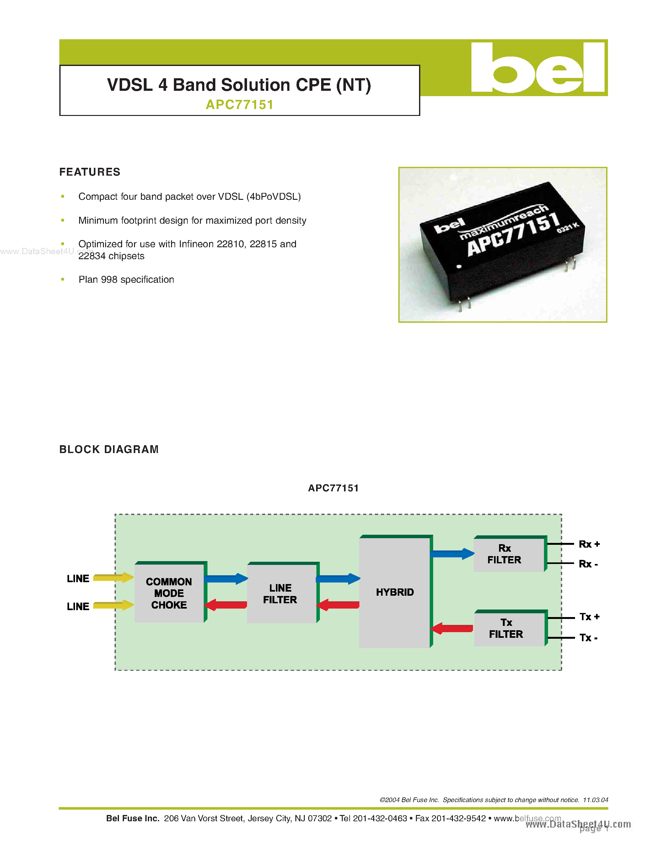Datasheet APC77151 - VDSL 4 Band Solution CPE page 1