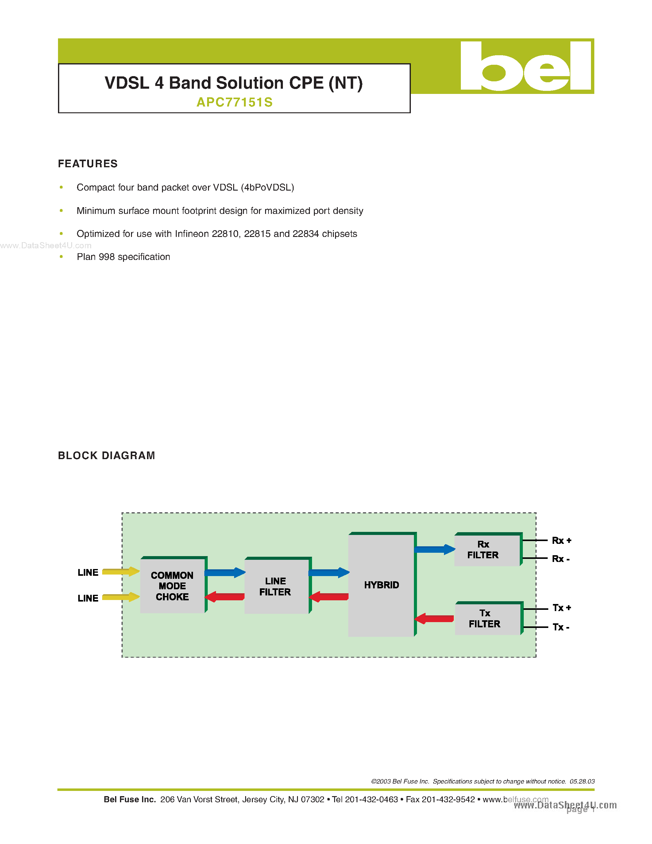 Datasheet APC77151S - VDSL 4 Band Solution CPE page 1