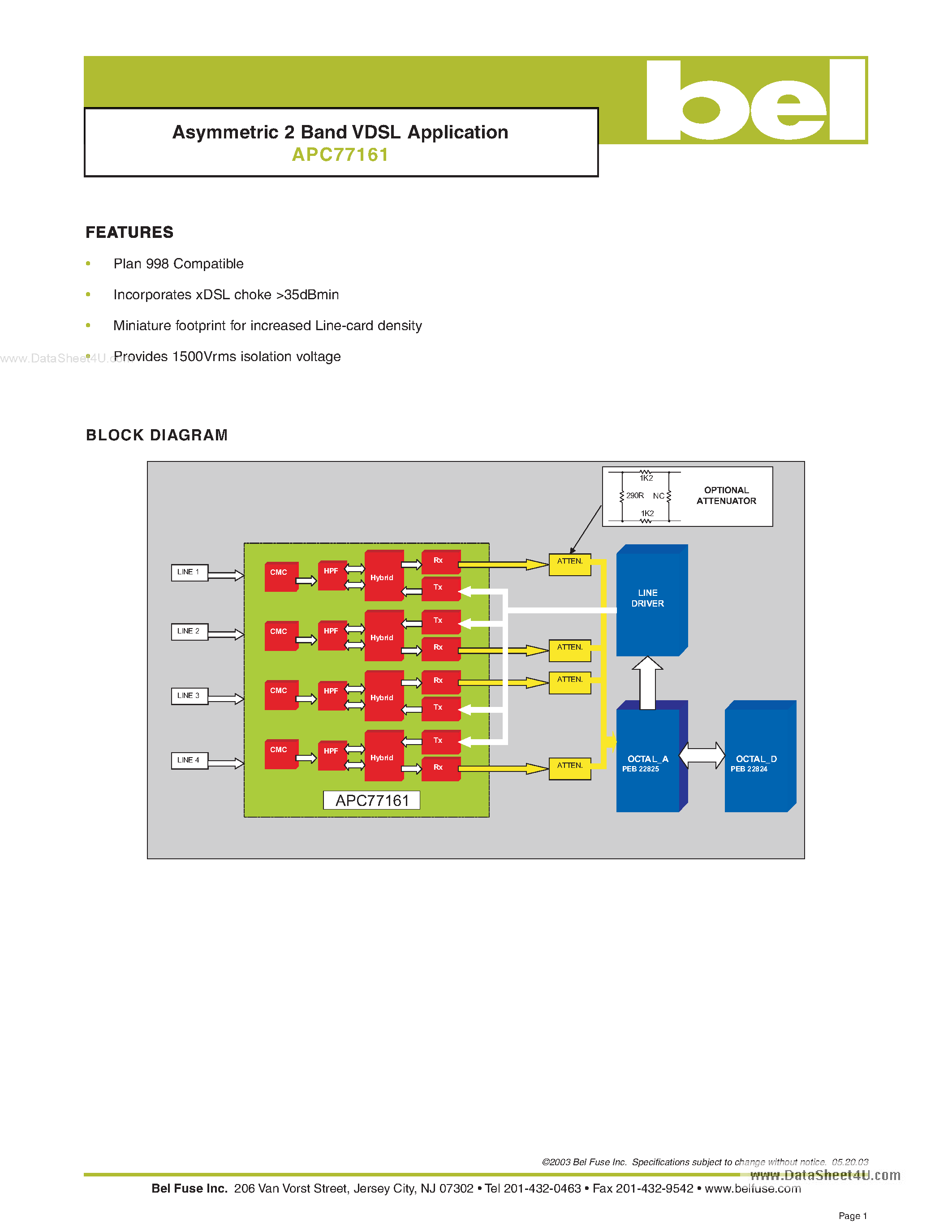 Даташит на микросхему APC77161 страница 1 Даташит APC77161 - Asymmetric 2 Band VDSL Application страница 1
