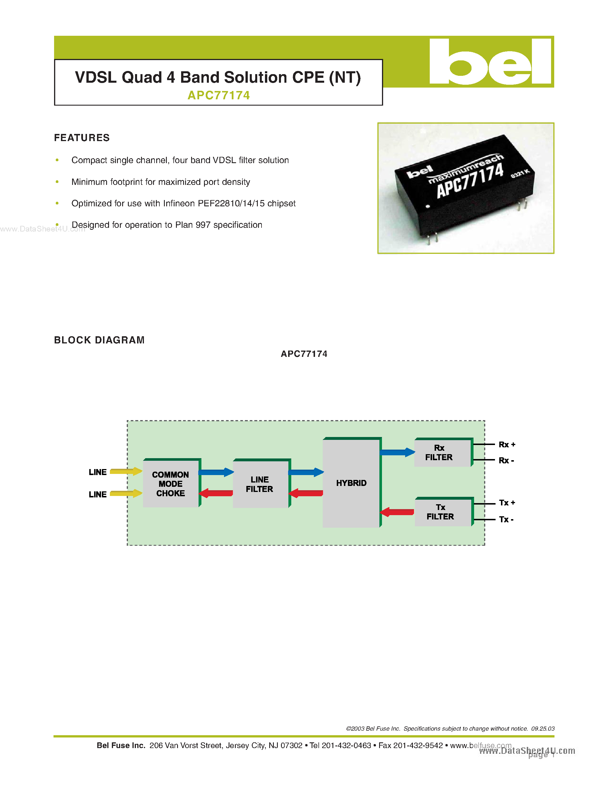 Datasheet APC77174 - VDSL Quad 4 Band Solution CPE page 1