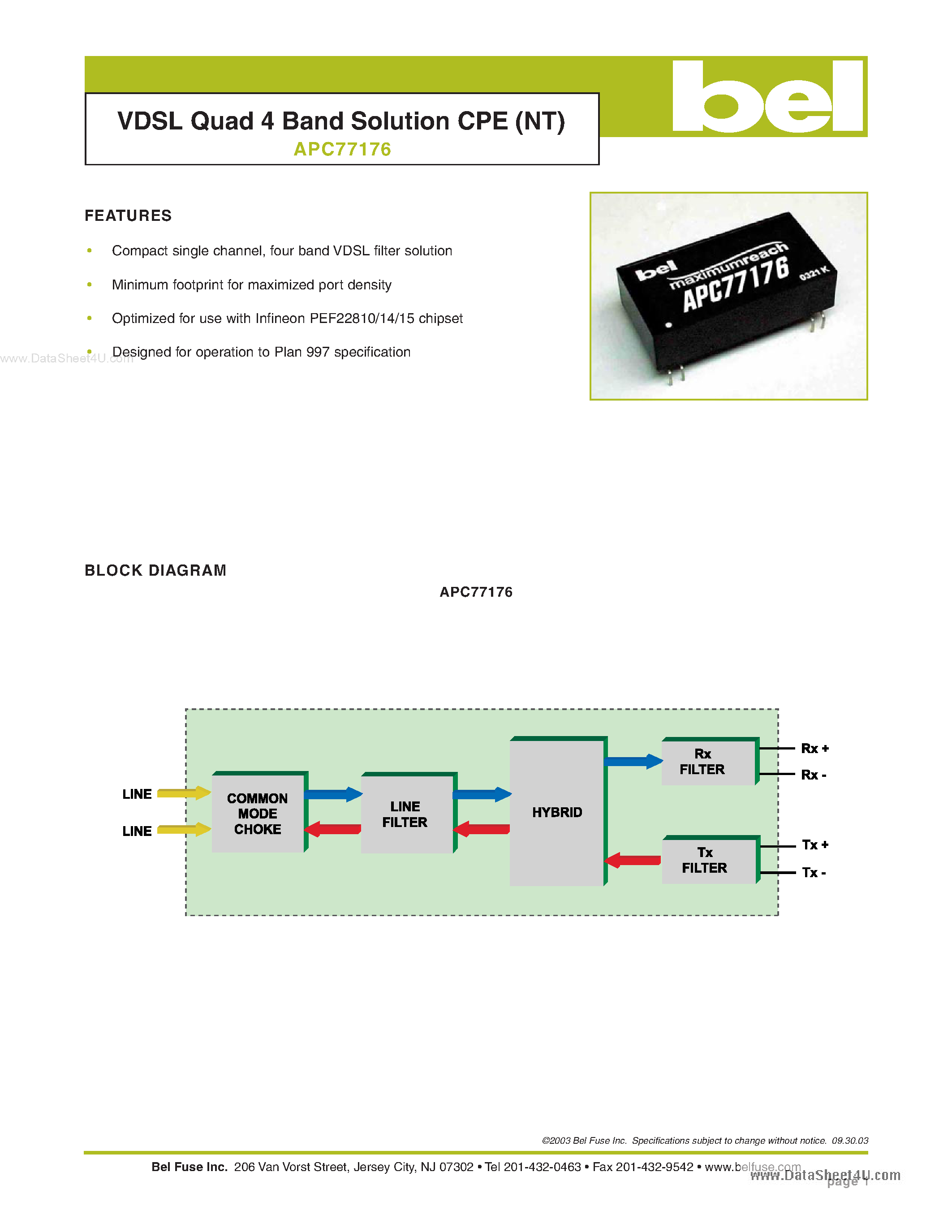 Datasheet APC77176 - VDSL Quad 4 Band Solution CPE page 1