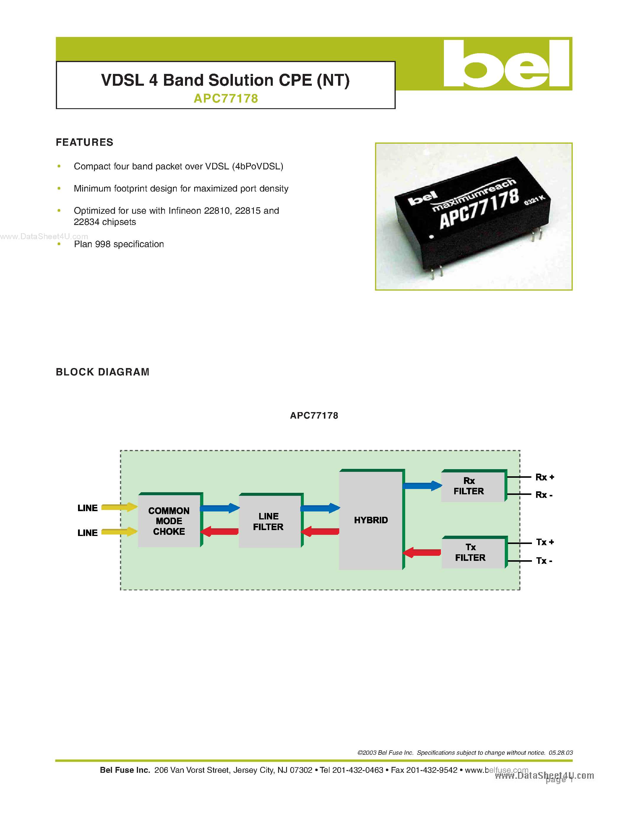 Datasheet APC77178 - VDSL 4 Band Solution CPE page 1