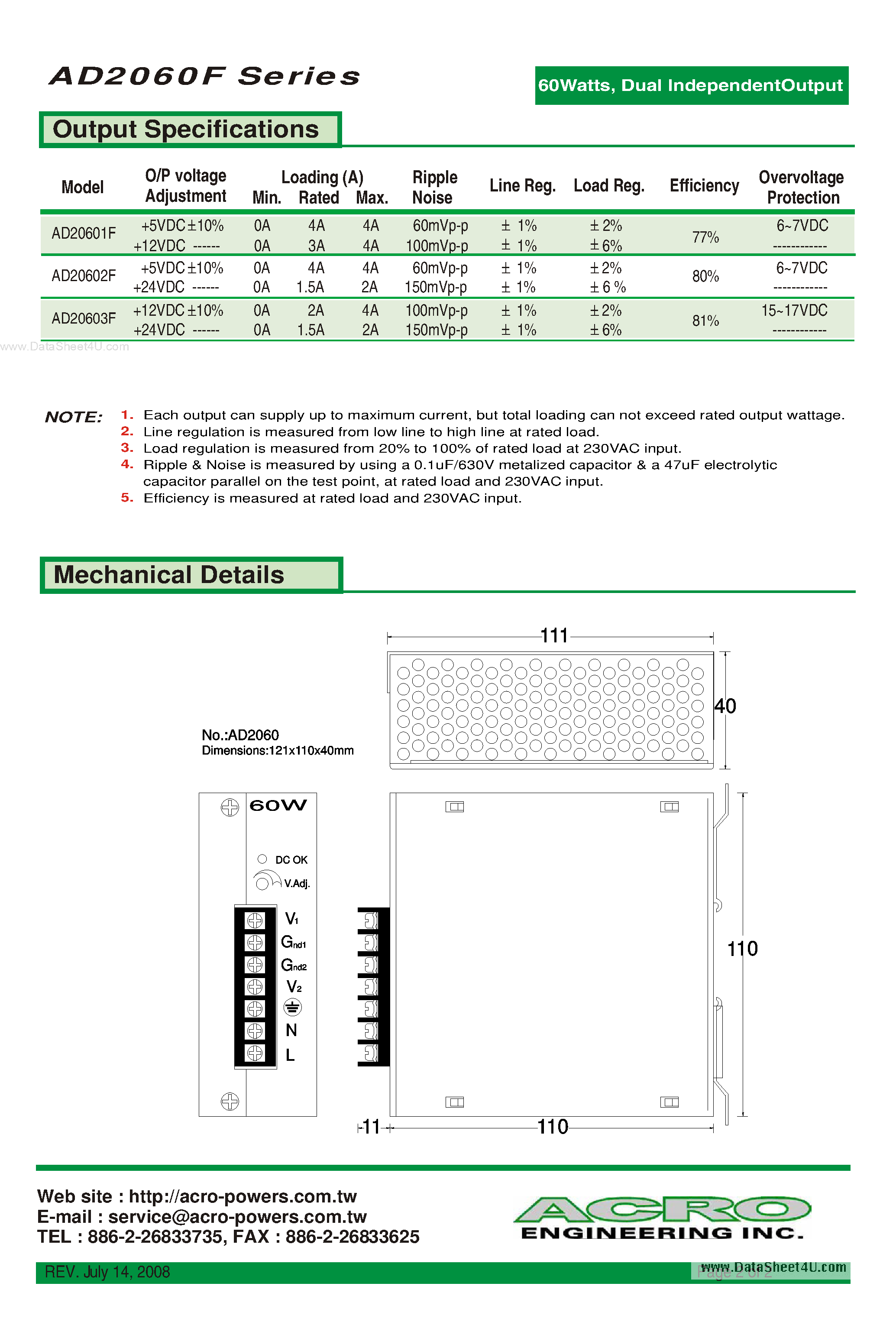 Даташит на микросхему AD20602F страница 2 Даташит AD20602F - 60W Dual Independent Output страница 2
