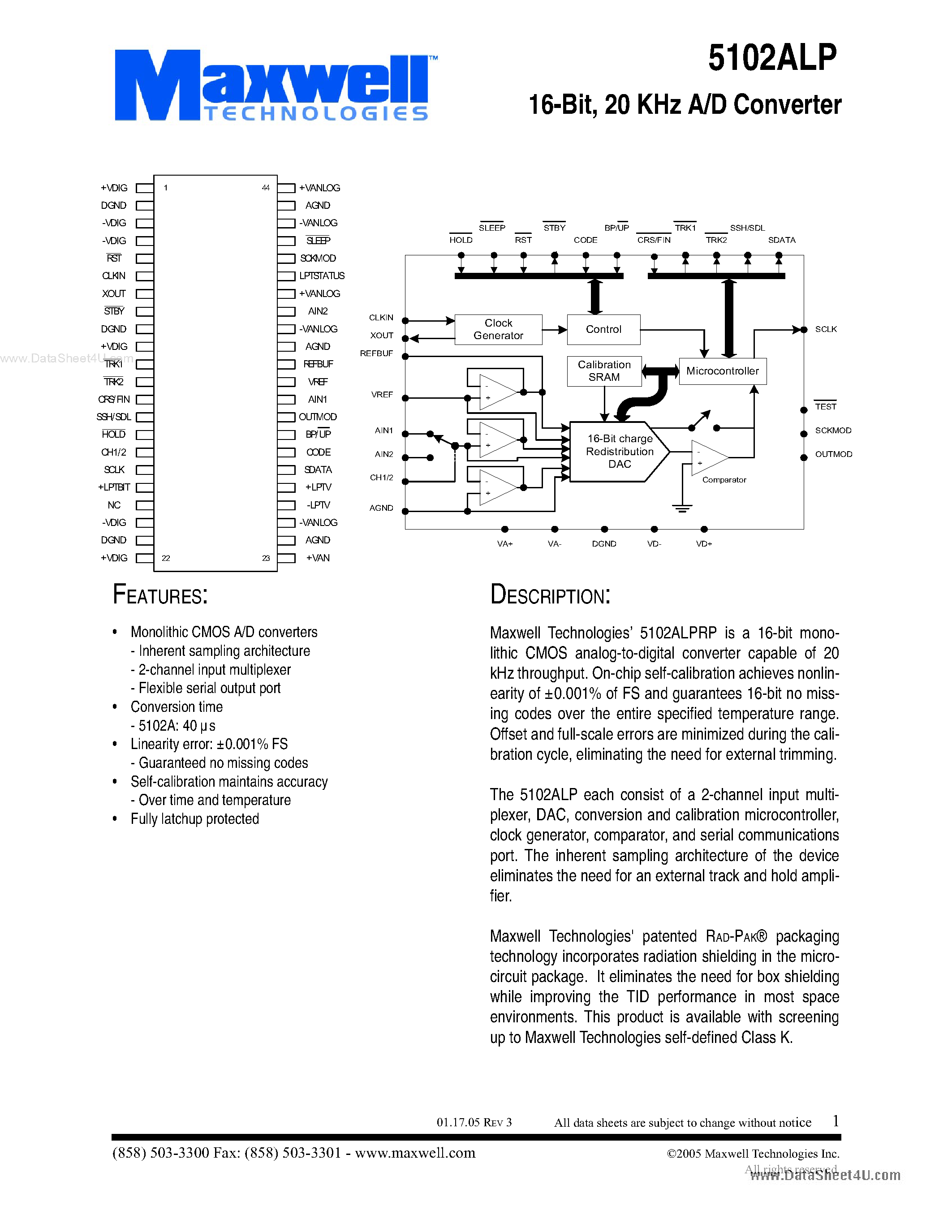 Datasheet 5102ALP - 20 KHz A/D Converter page 1
