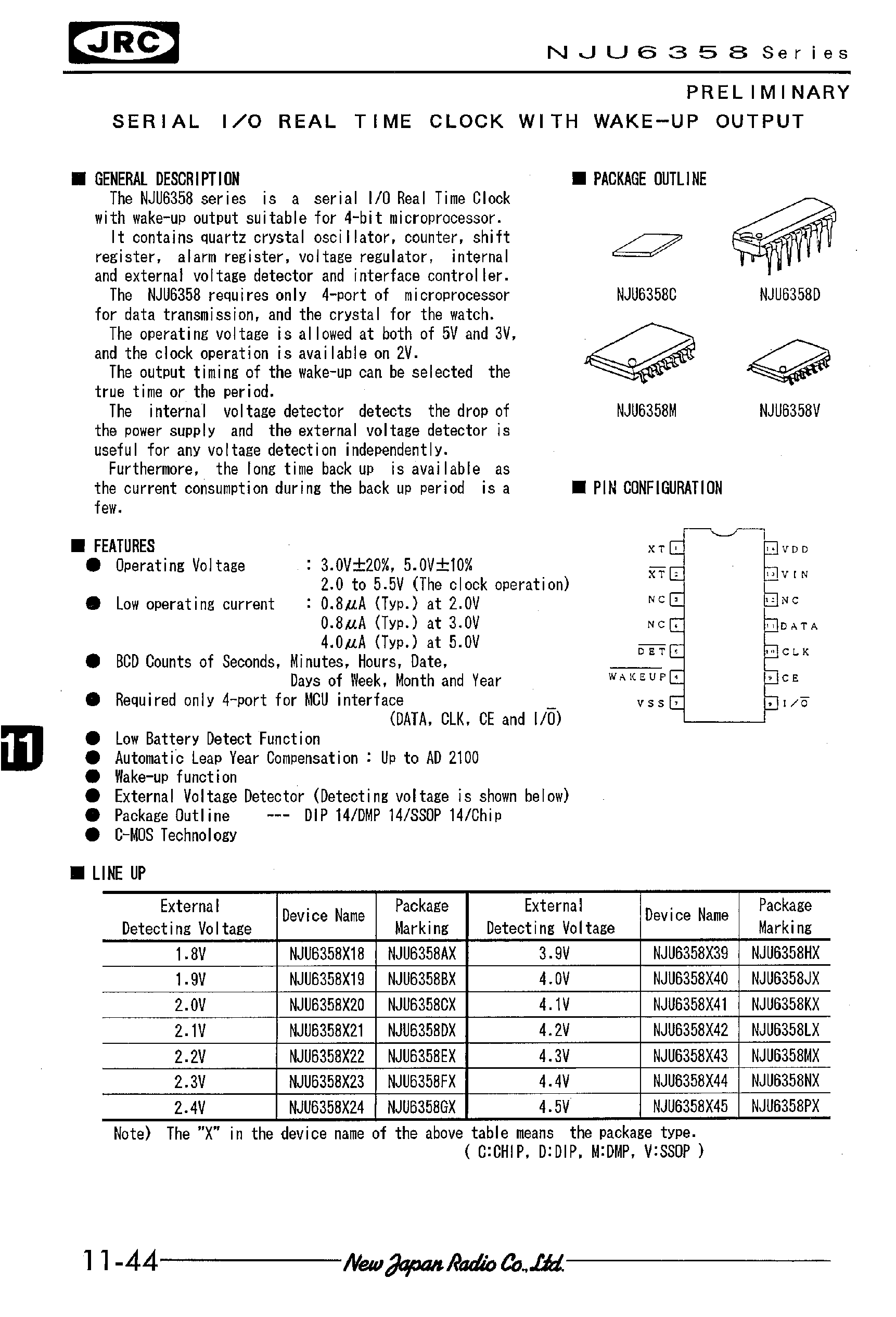 Даташит на микросхему NJU6358 страница 1 Даташит NJU6358 - SERIAL I/O REAL TIME CLOCK страница 1