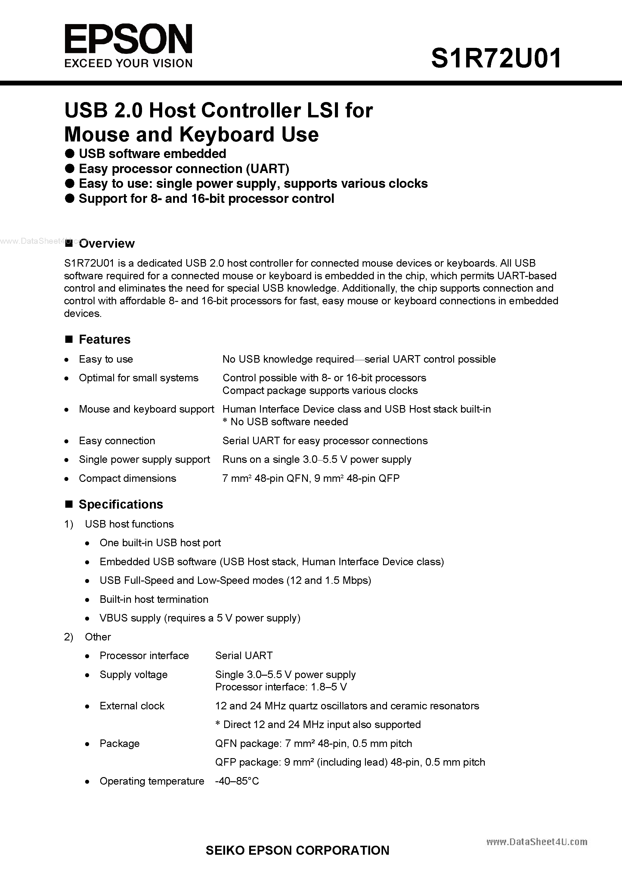 Datasheet S1R72U01 - USB 2.0 Host Controller LSI page 1