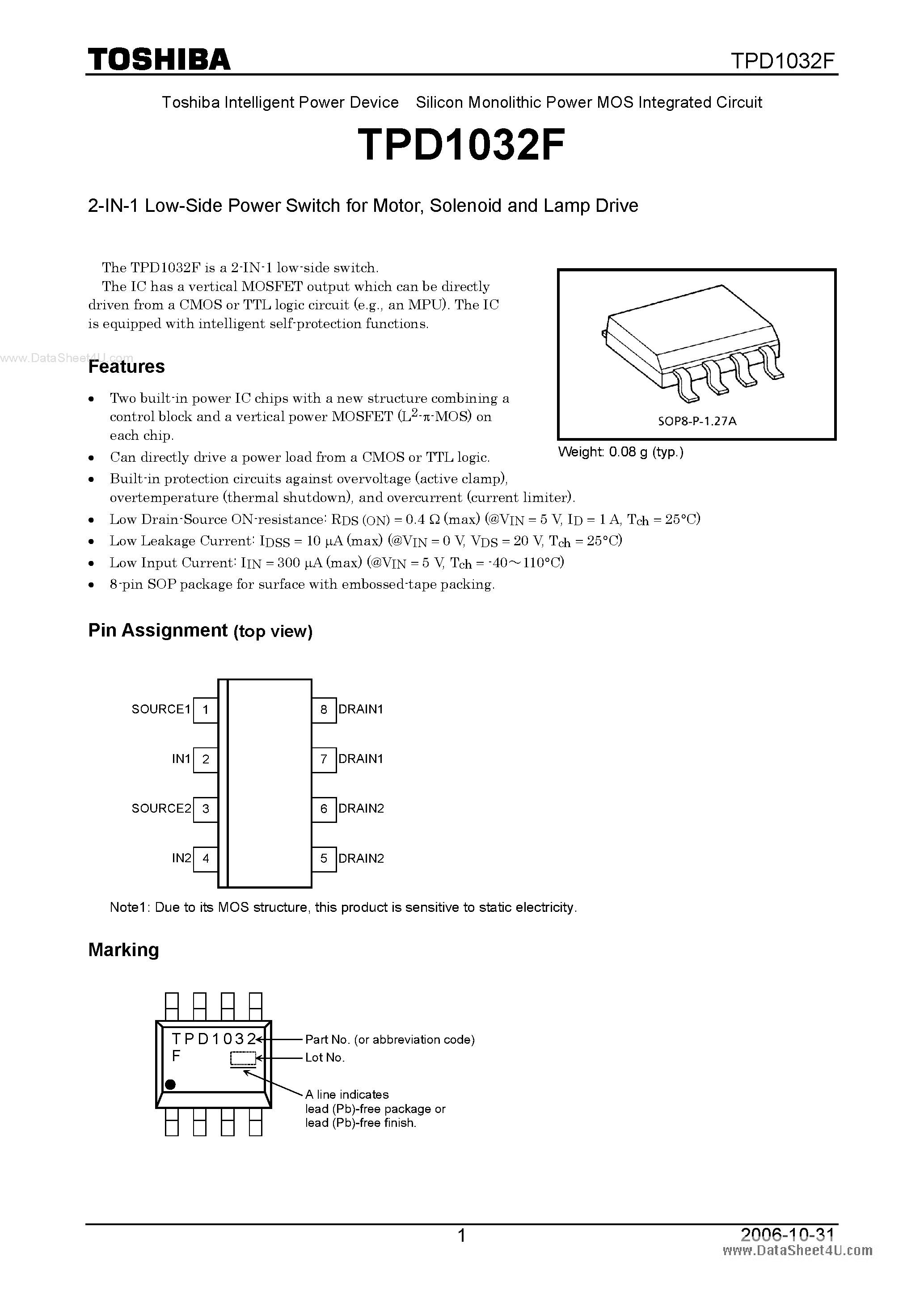 Datasheet TPD1032F - 2-IN-1 Low-Side Power Switch page 1
