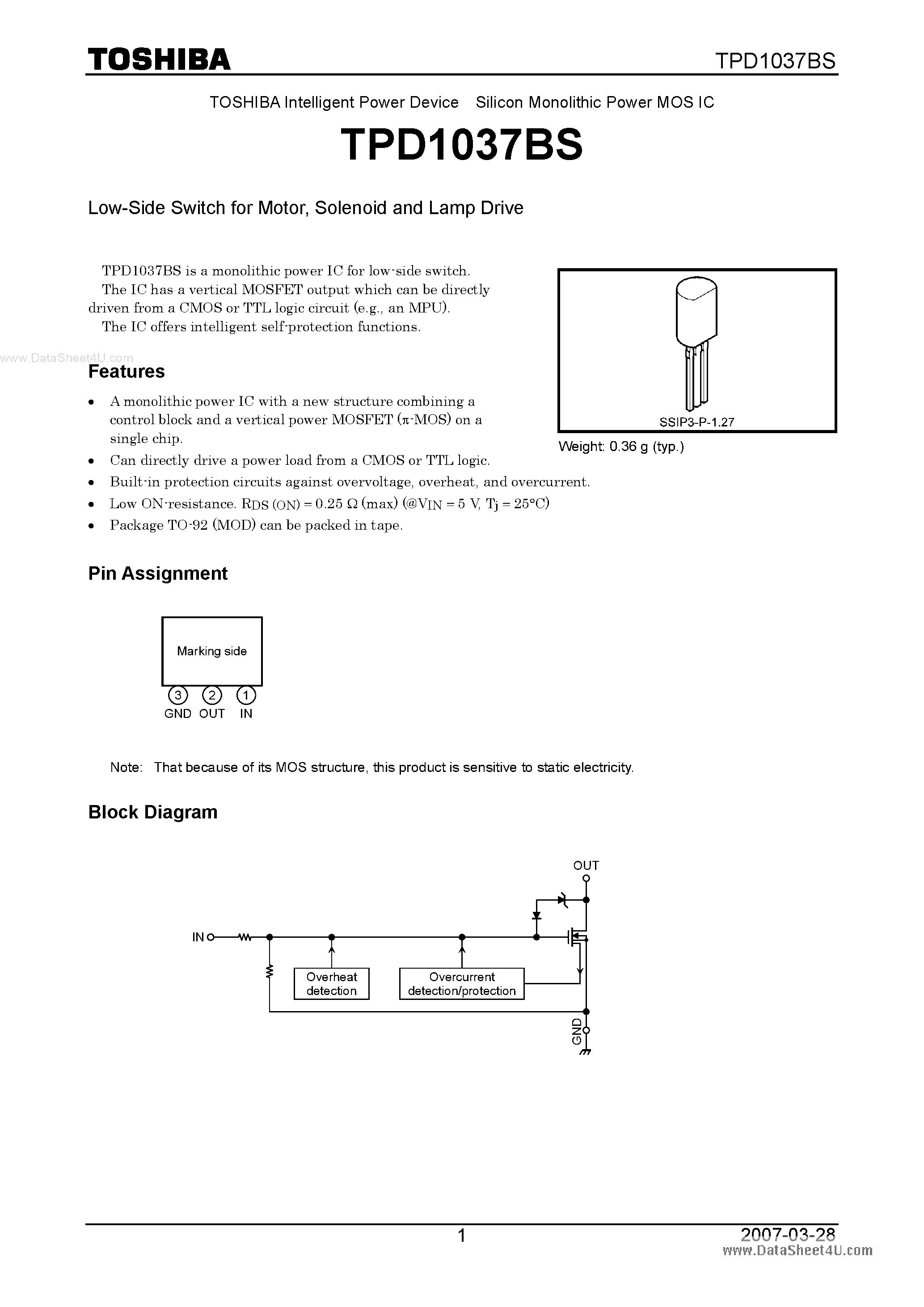 Datasheet TPD1037BS - Low-Side Switch page 1