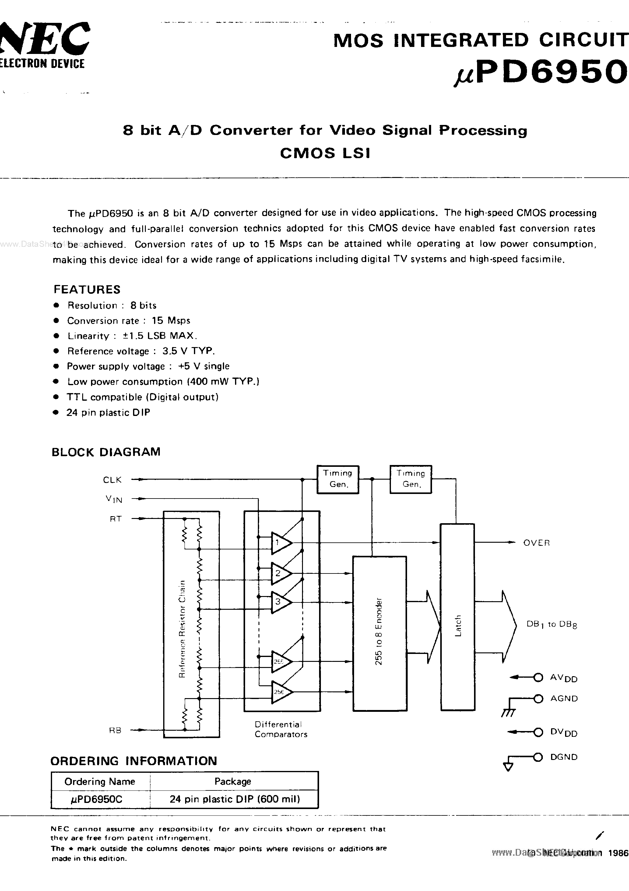 Даташит UPD6950 - 8-Bit A/D Converter страница 1