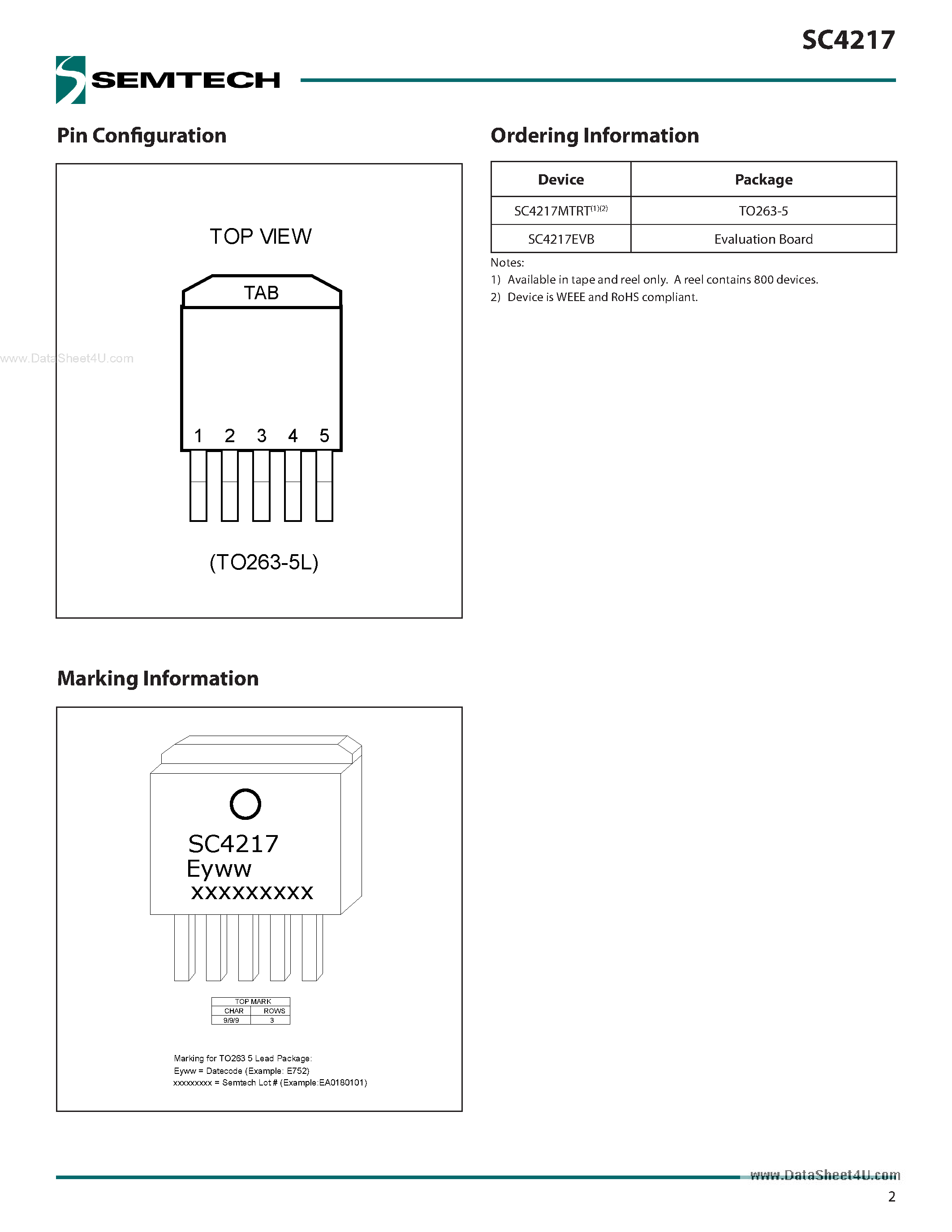 Datasheet SC4217 - Very Low Input /Very Low Dropout 3 Amp Regulator page 2