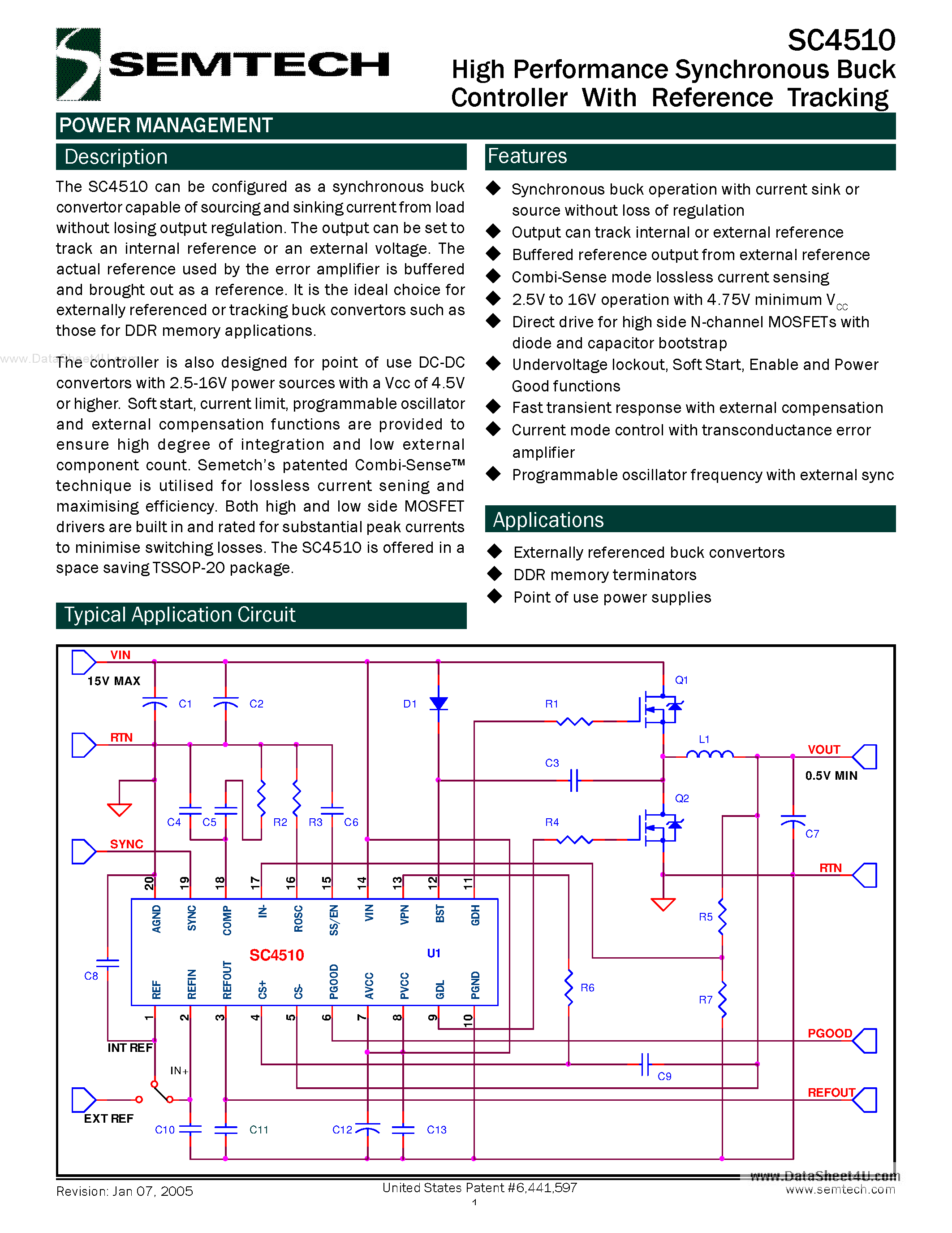 Datasheet SC4510 page 1 Datasheet SC4510 - High Performance Synchronous Buck Controller page 1