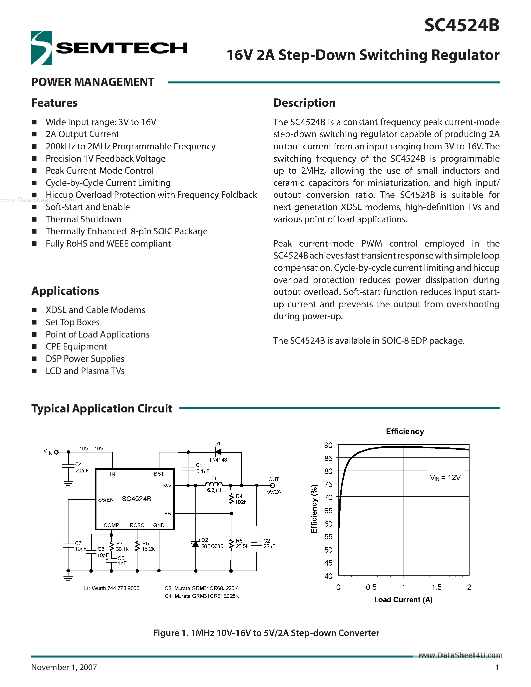 Datasheet SC4524B - 16V 2A Step-Down Switching Regulator page 1