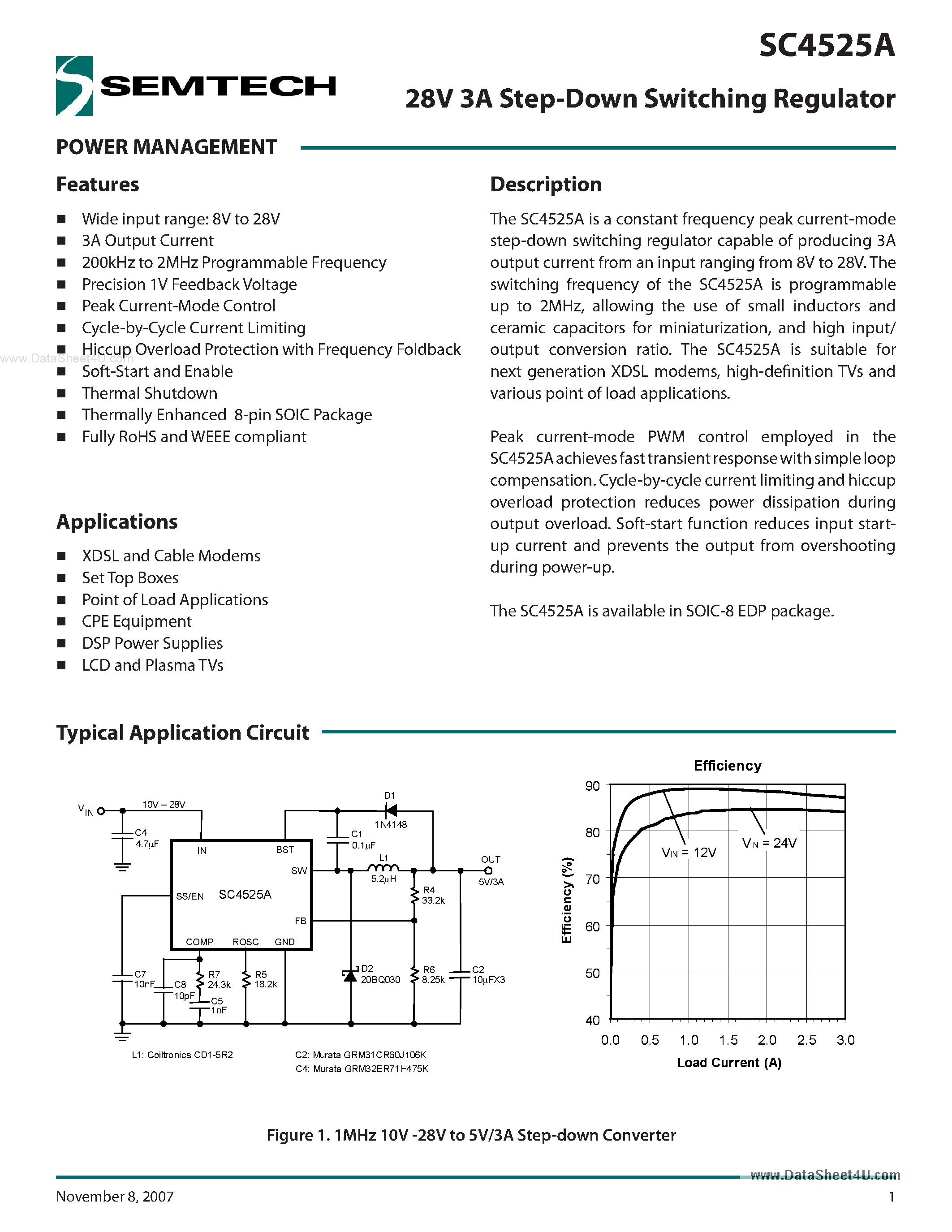 Datasheet SC4525A - 28V 3A Step-Down Switching Regulator page 1