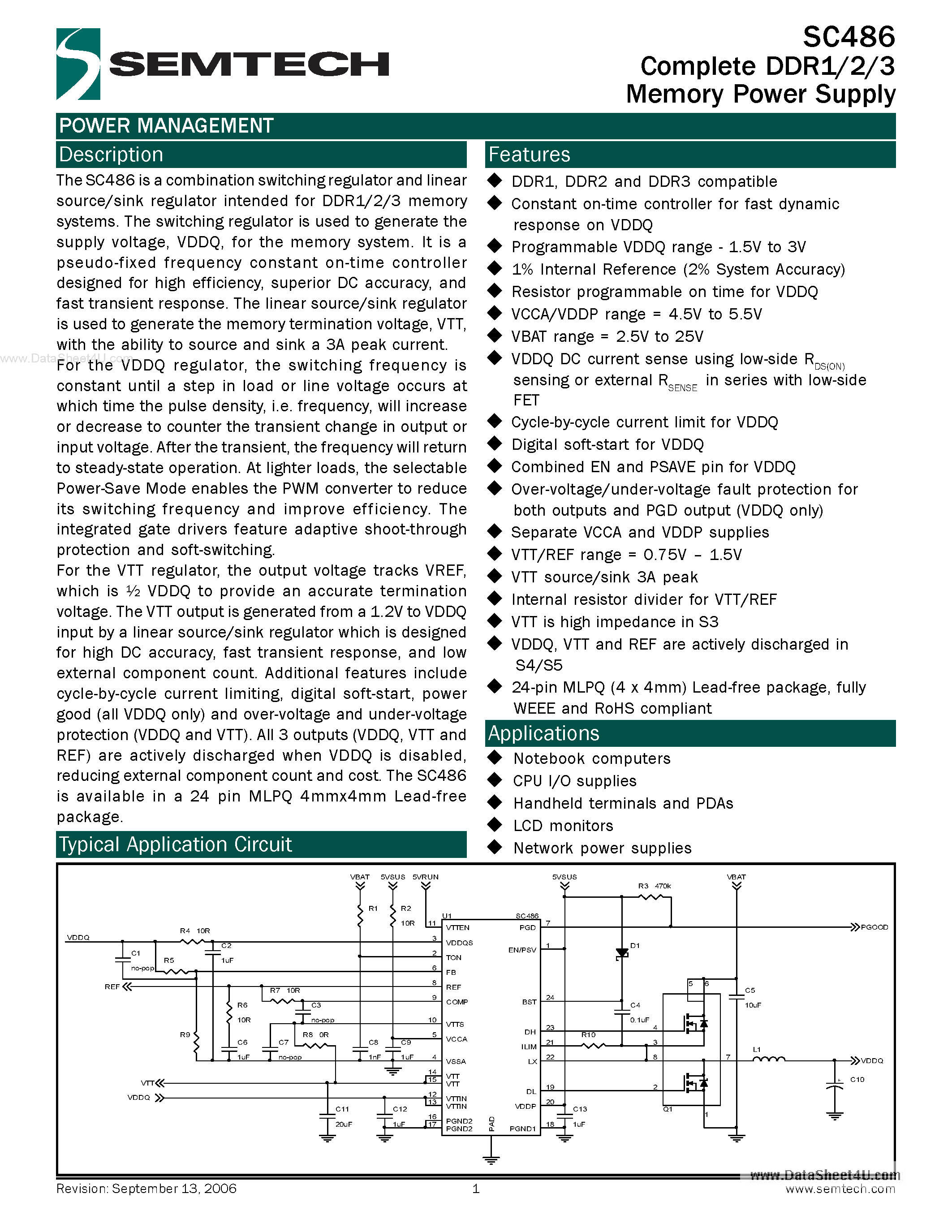Datasheet SC486 - Complete DDR1/2/3 Memory Power Supply page 1