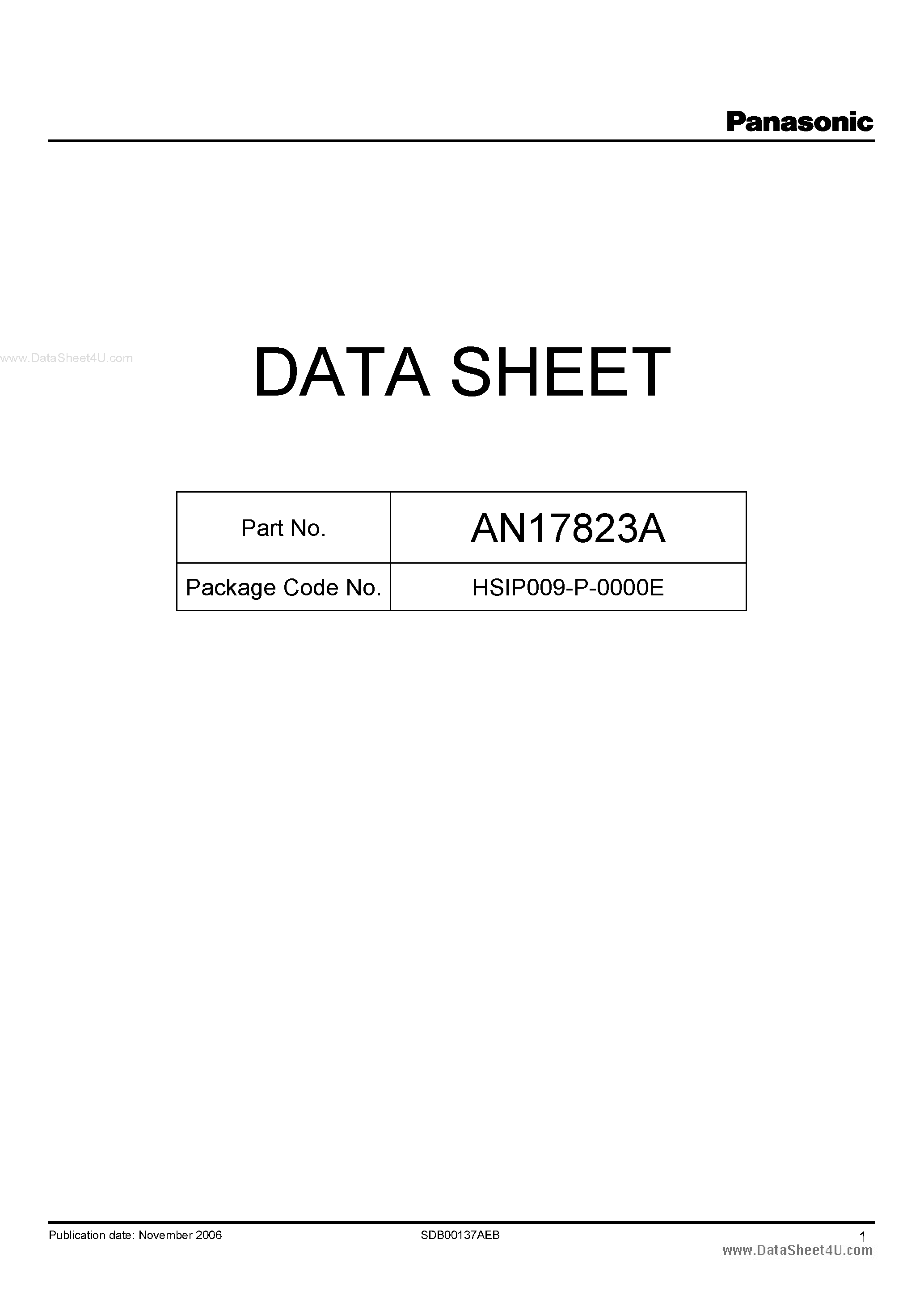 Datasheet AN17823A page 1 Datasheet AN17823A - BTL 4W X 1-Channel Power Amplifier page 1
