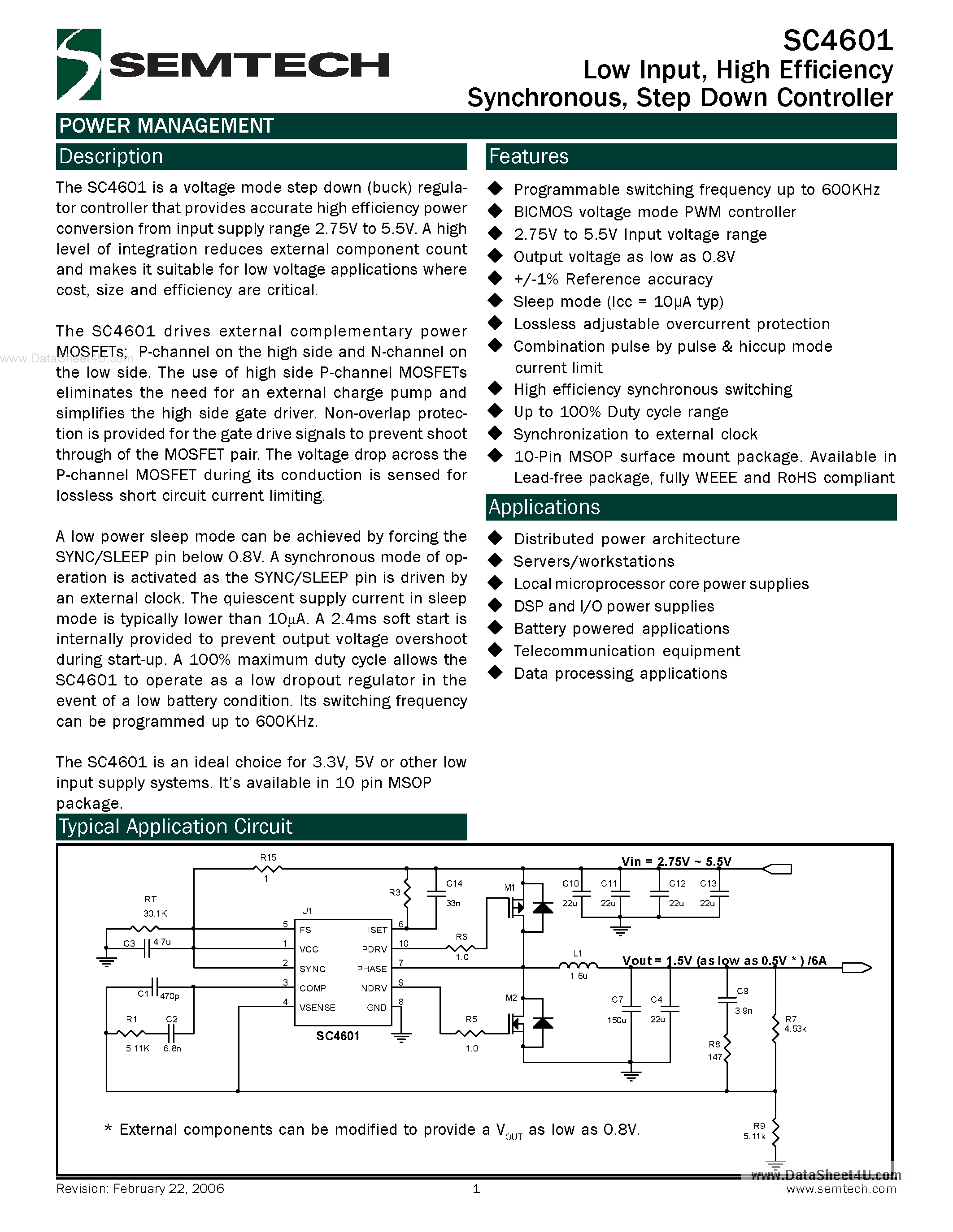Datasheet SC4601 - Step Down Controller page 1