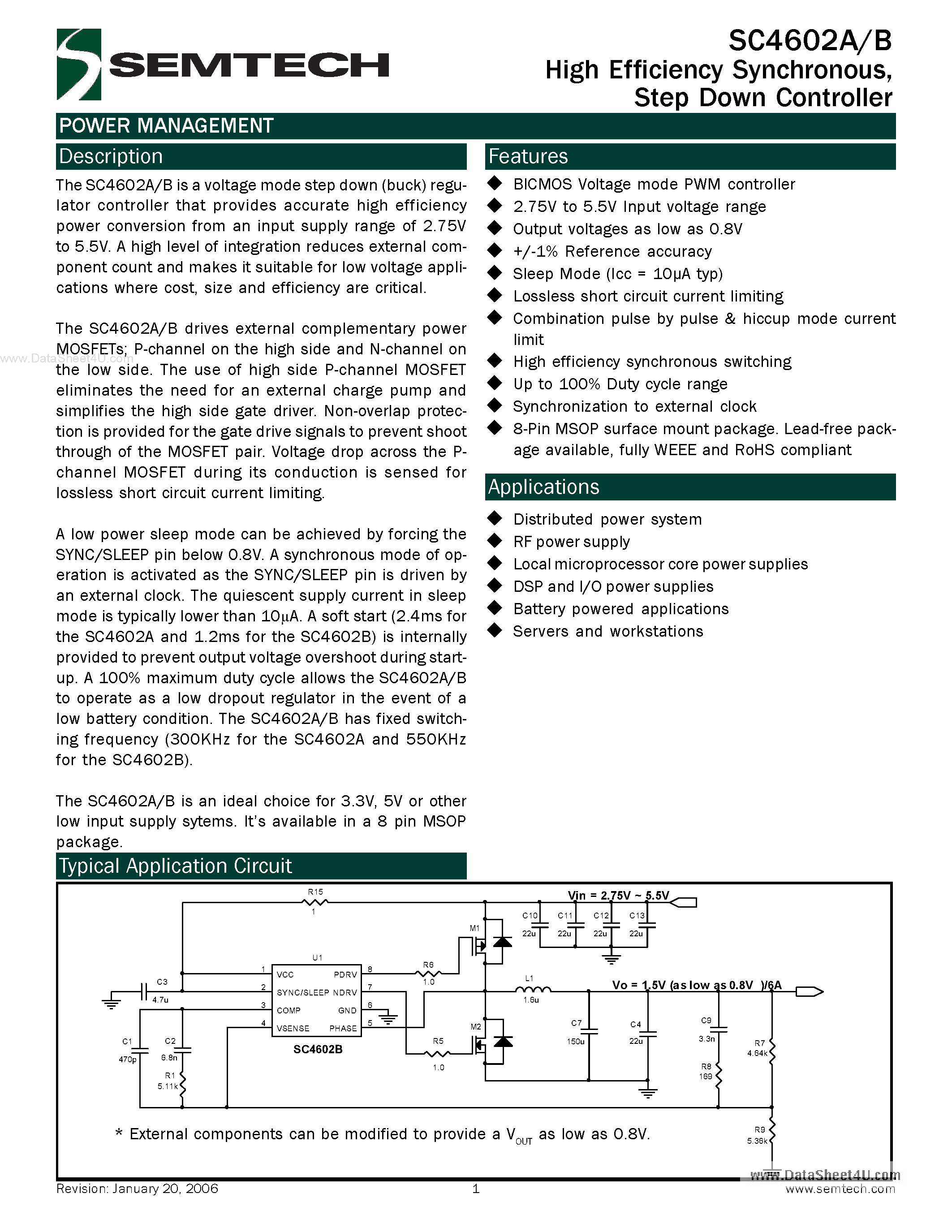 Datasheet SC4602A - Step Down Controller page 1