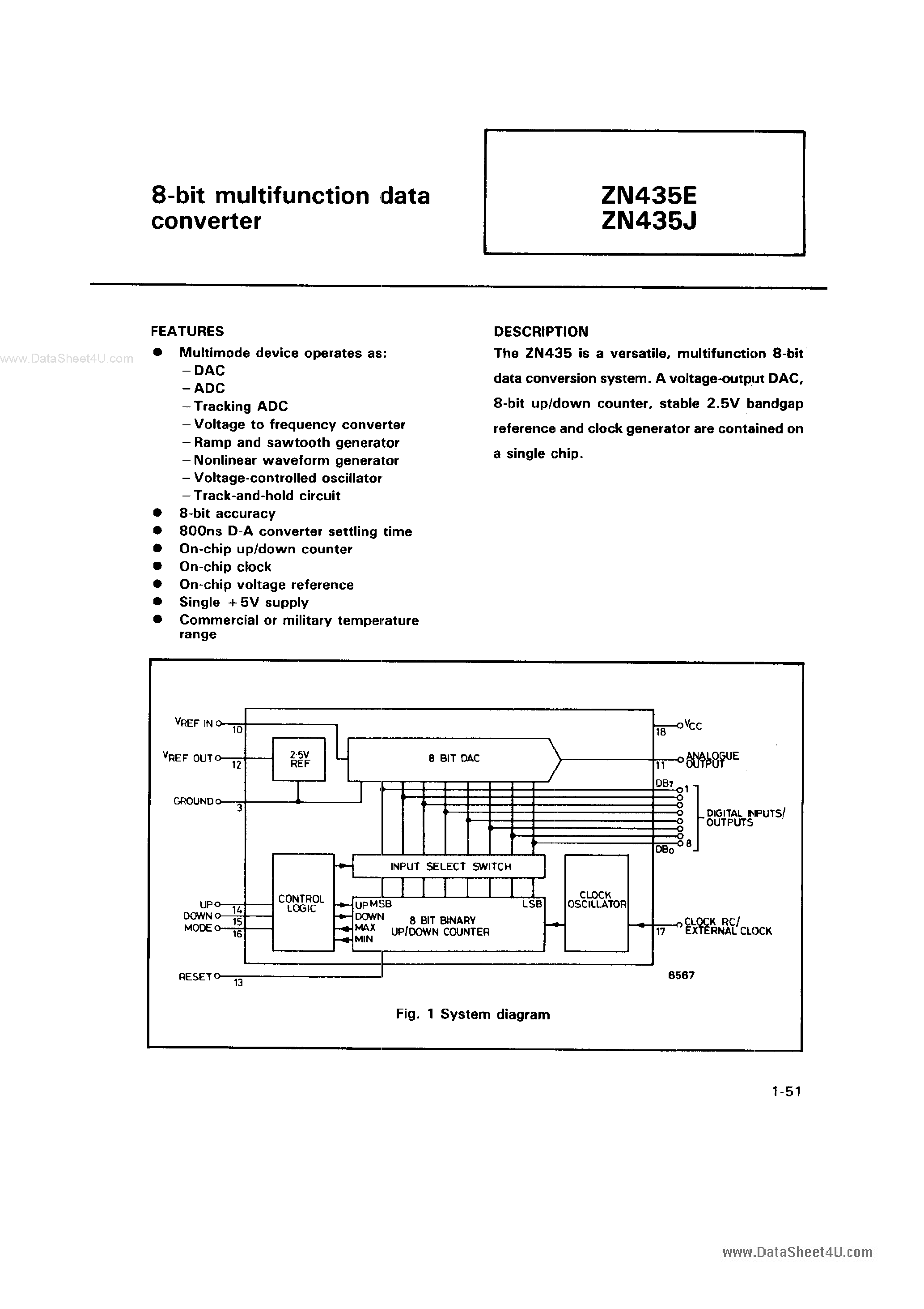Datasheet ZN435E - 8-Bit Multifunction Data Converter page 1