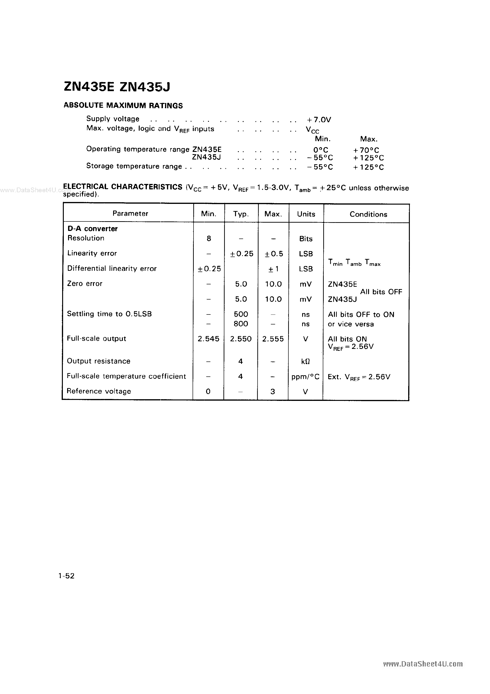 Datasheet ZN435E - 8-Bit Multifunction Data Converter page 2