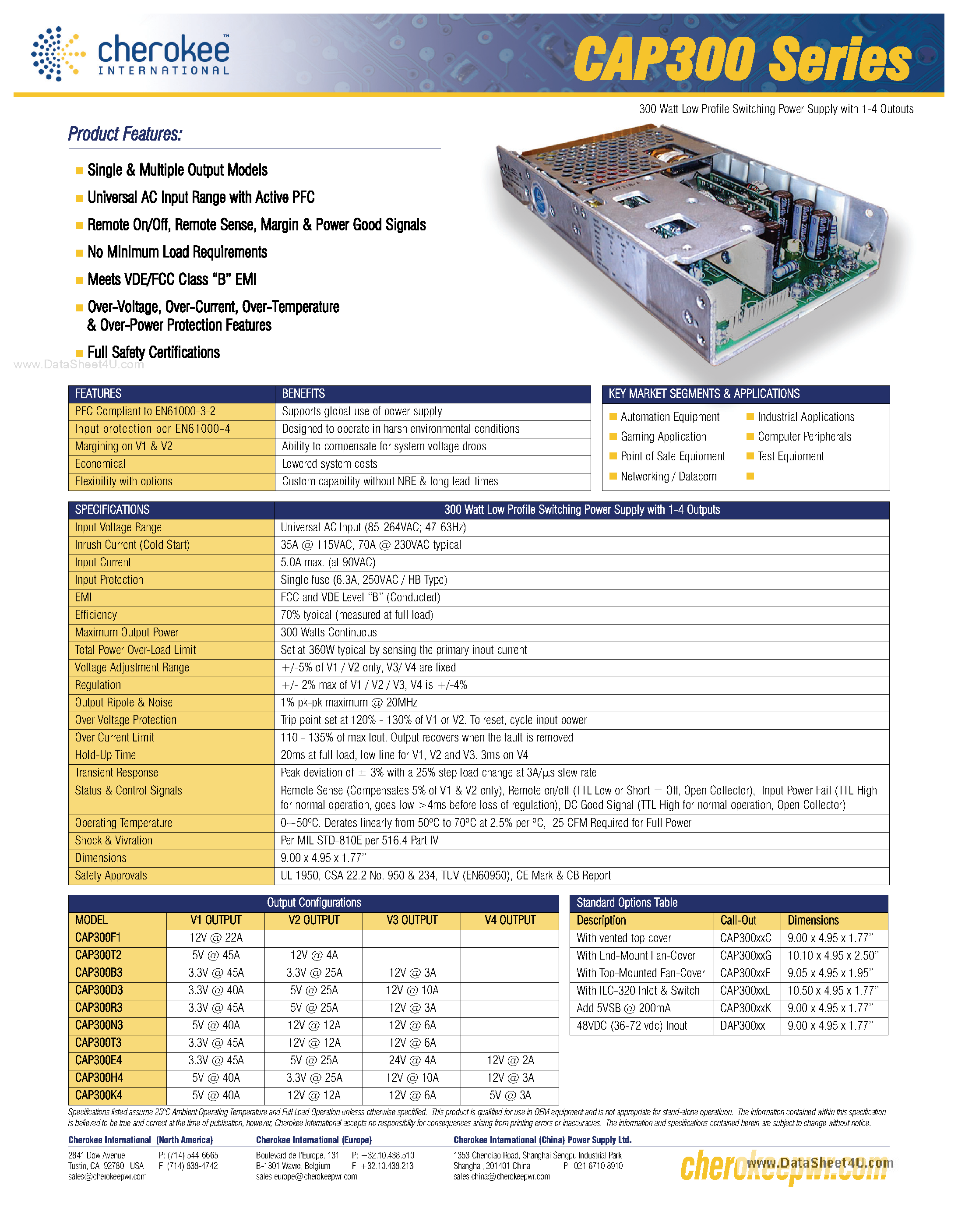Даташит CAP300 - 300W Low Profile Switching Power Supply страница 1