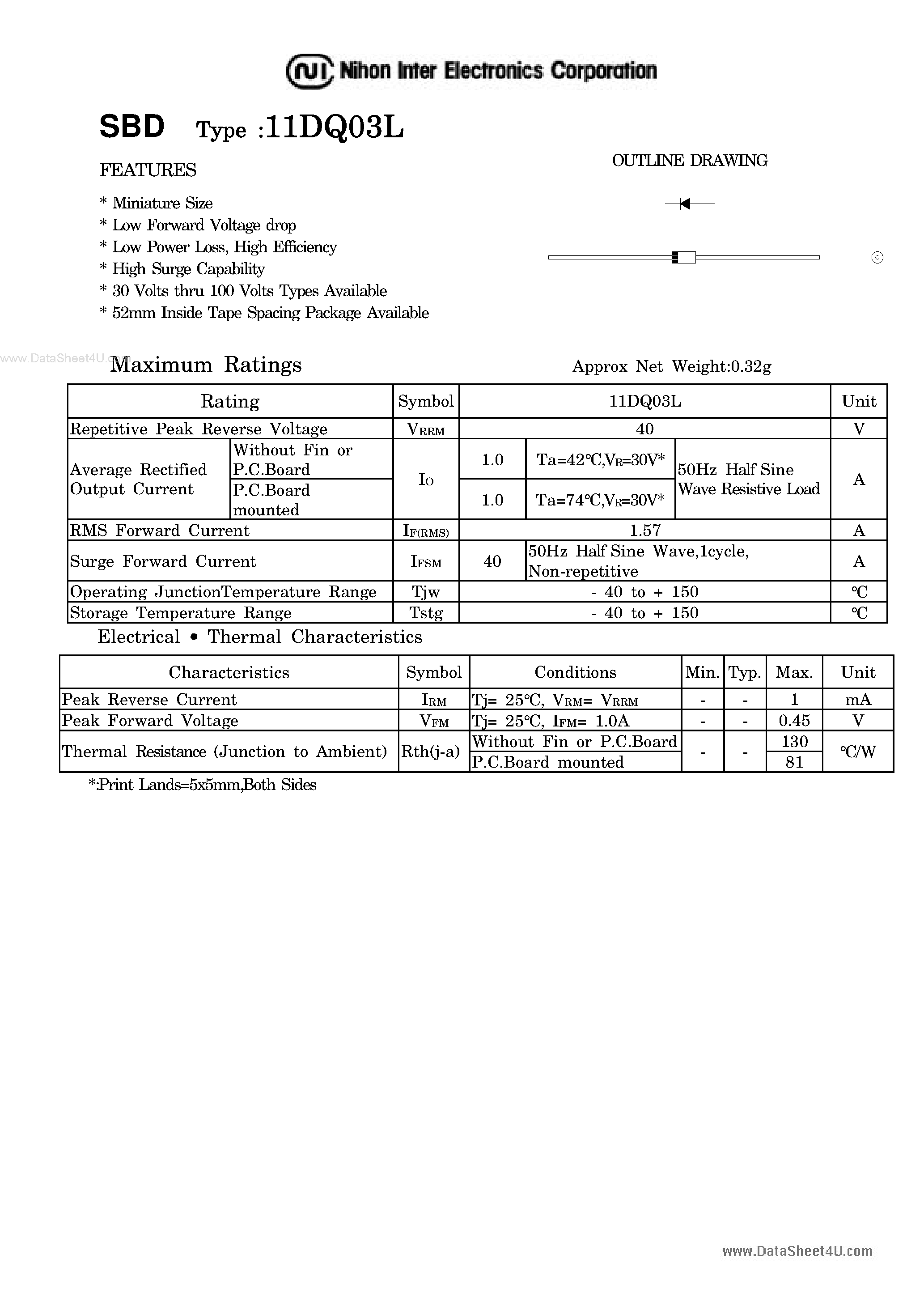 Datasheet 11DQ03L - Low Forward Voltage drop Diode page 1