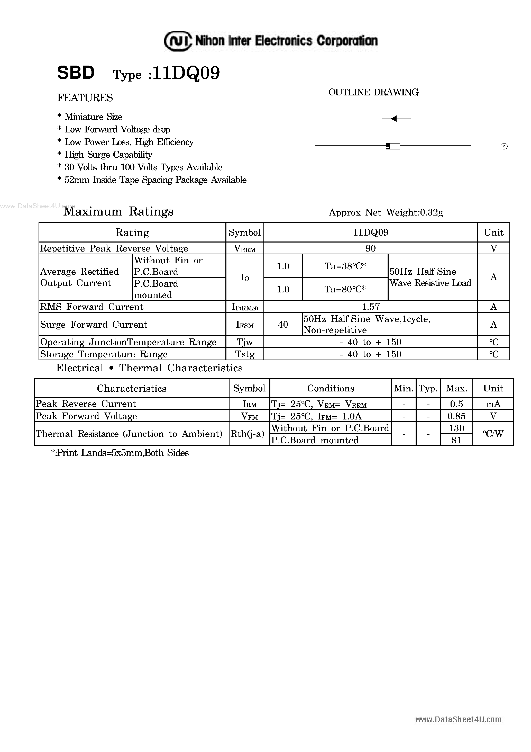Даташит на микросхему 11DQ09 страница 1 Даташит 11DQ09 - Low Forward Voltage drop Diode страница 1