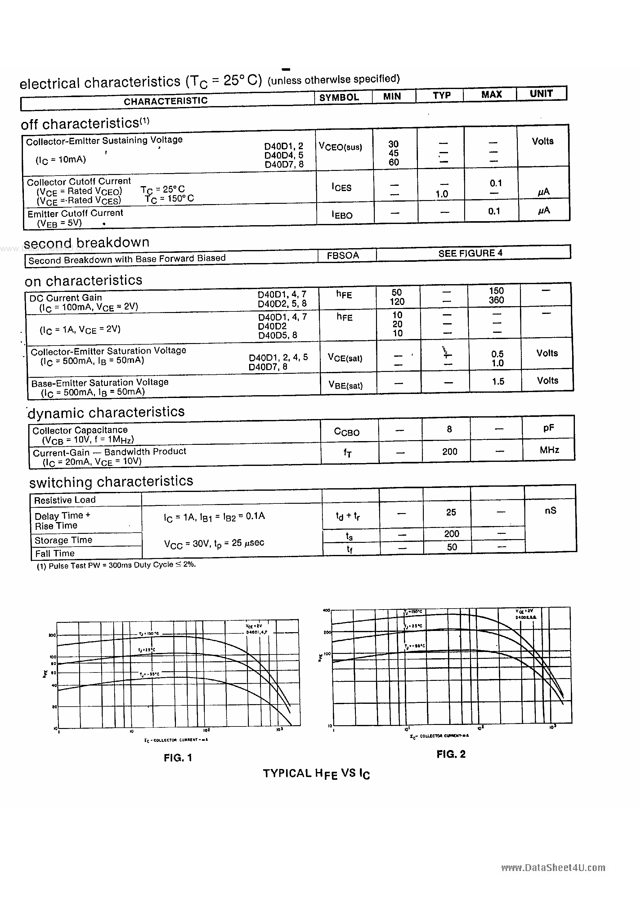 Даташит D40D - NPN POWER TRANSISTORS страница 2