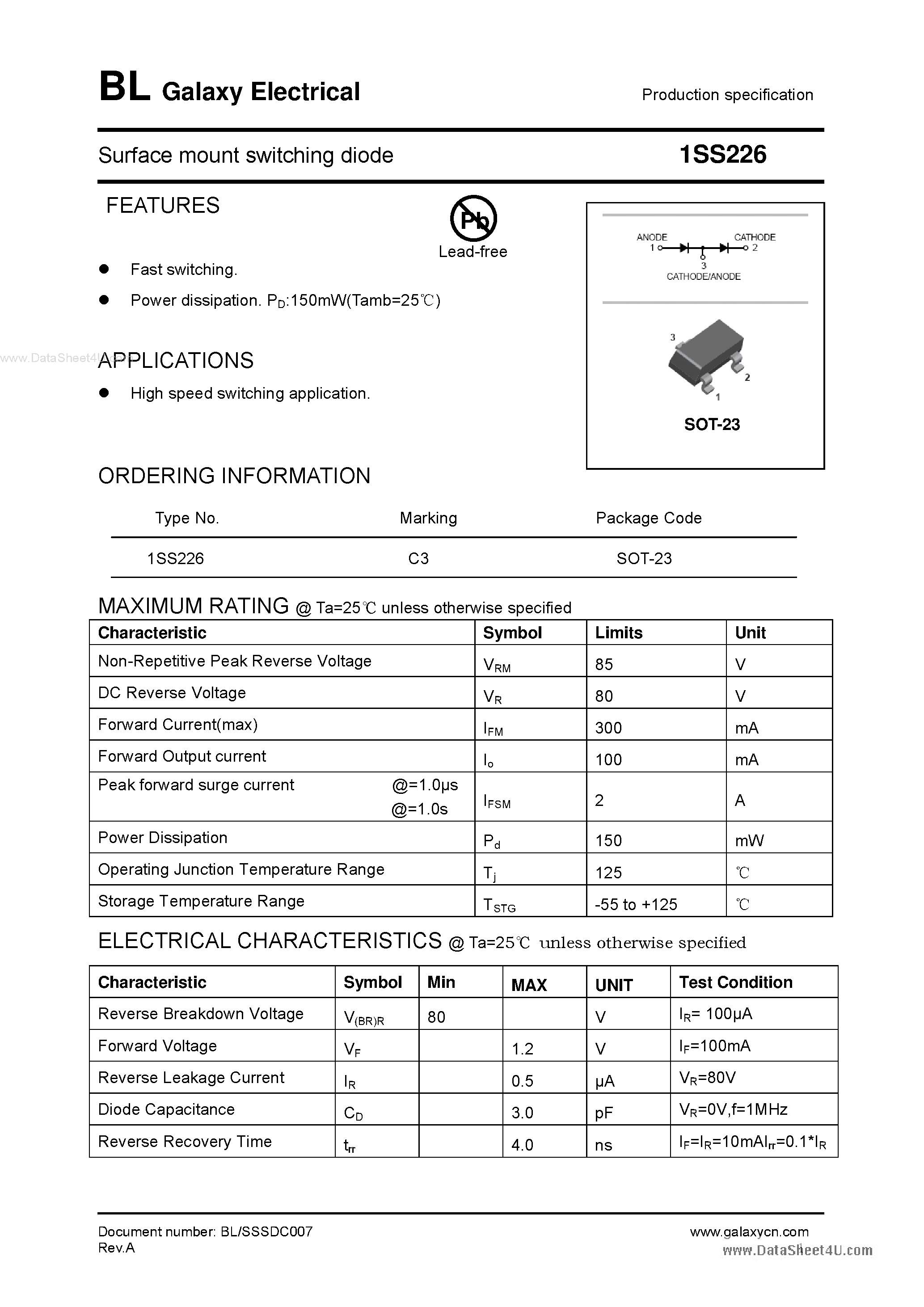 Datasheet 1SS226 - Surface mount switching diode page 1