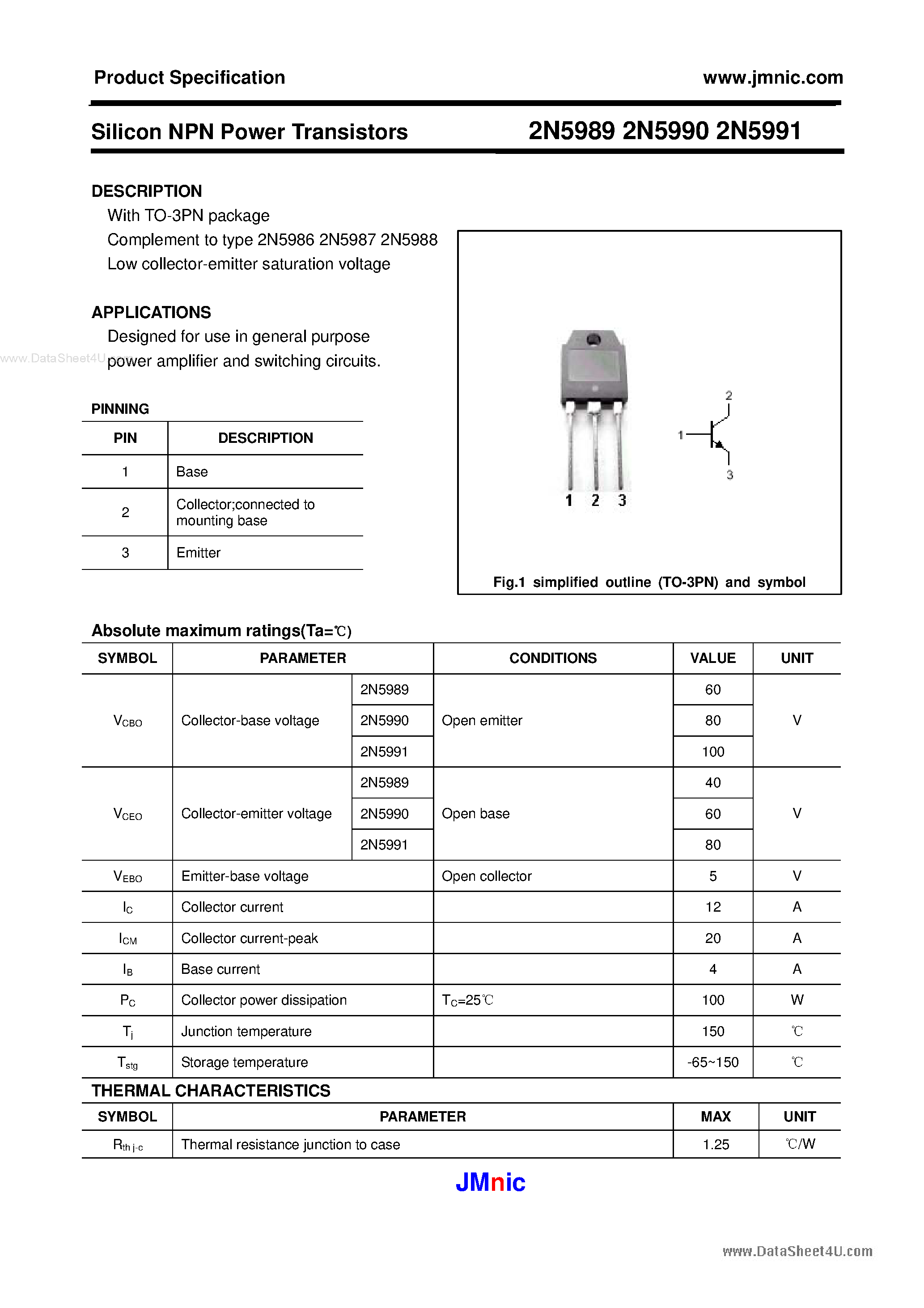 Даташит на микросхему 2N5990 страница 1 Даташит 2N5990 - (2N5989 - 2N5991) Silicon NPN power Transistors страница 1