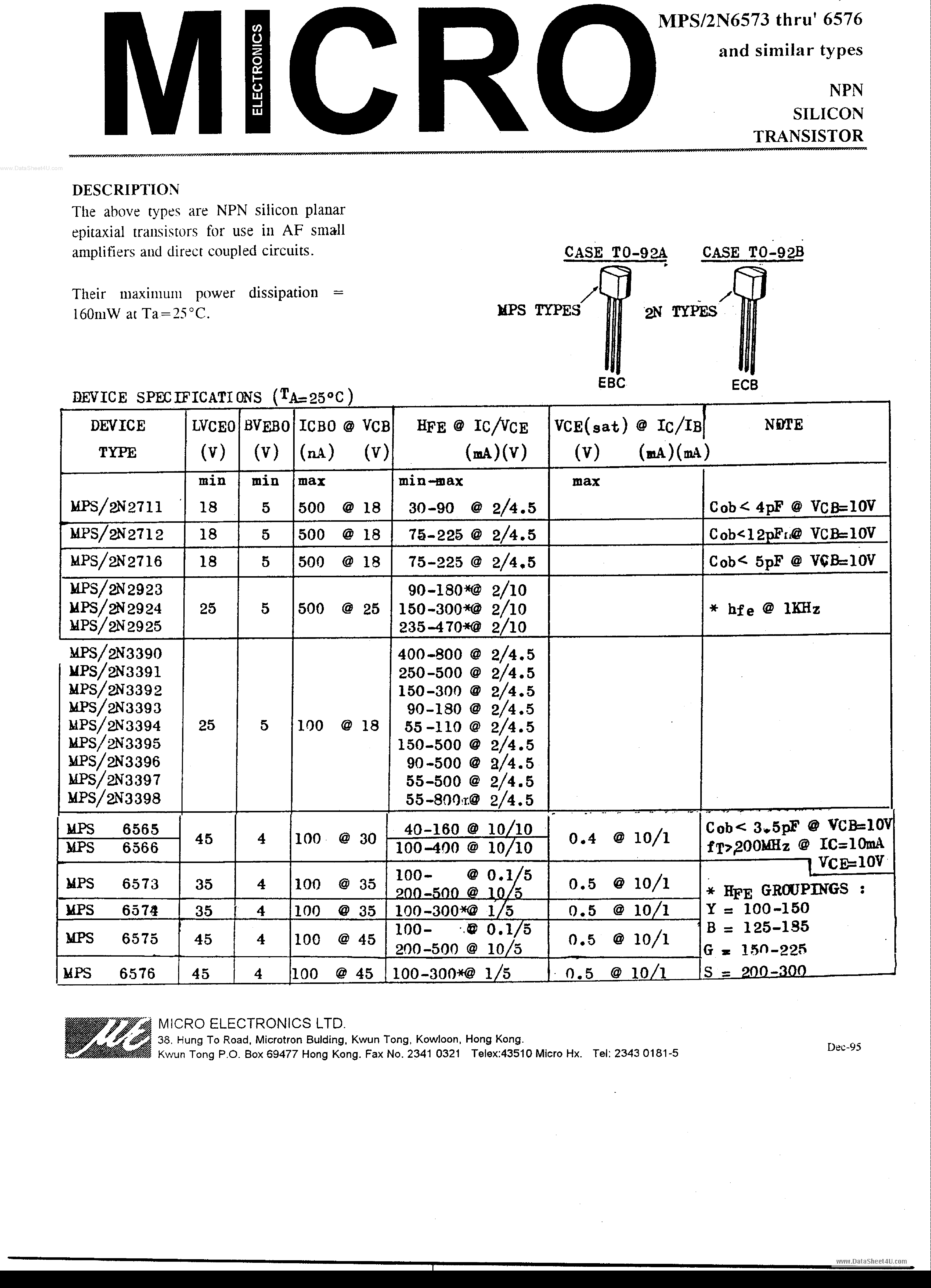 Datasheet 2N6573 - (2N6573 - 2N6576) NPN Silicon Transistor page 1