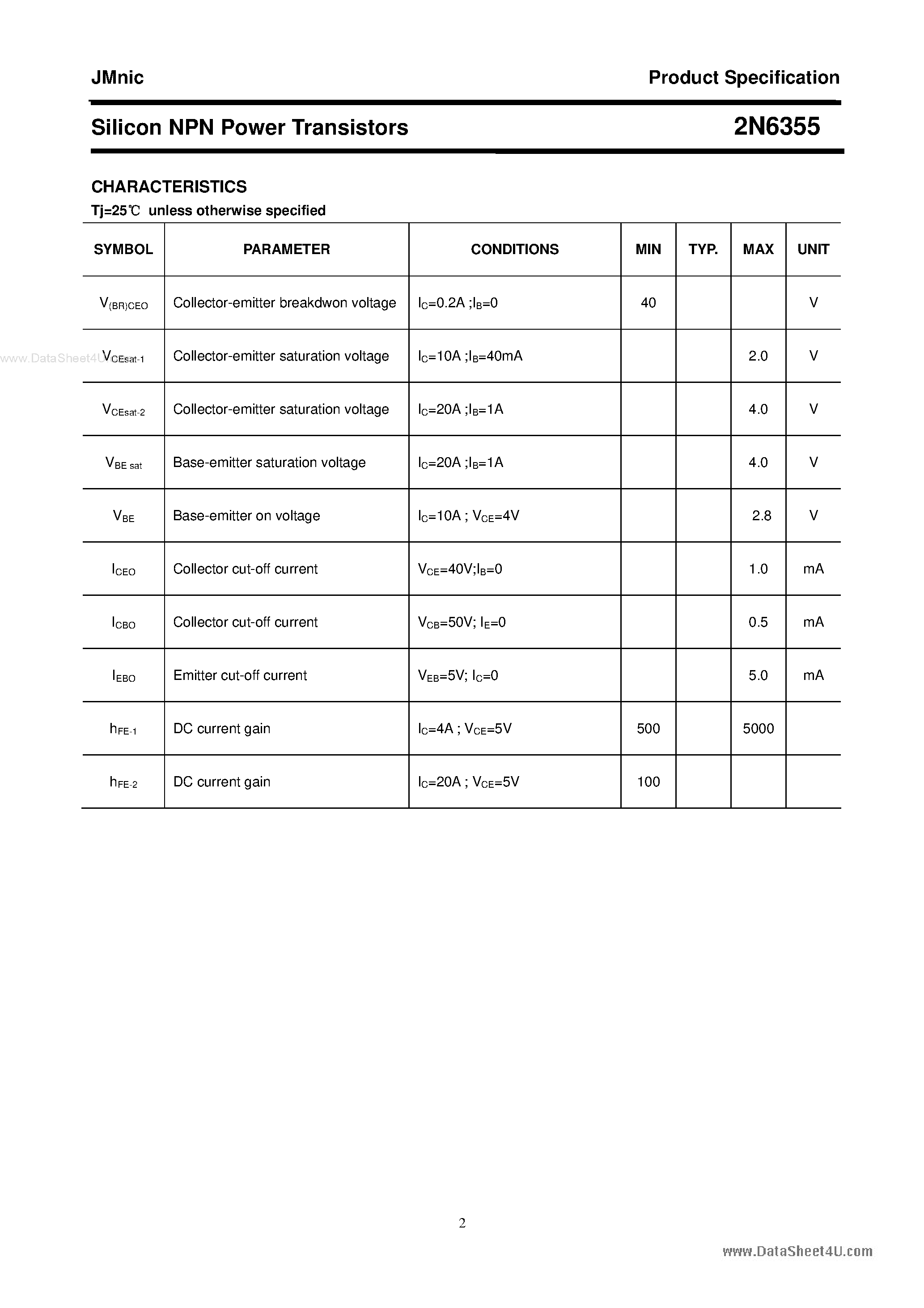Datasheet 2N6355 - Silicon NPN Power Transistor page 2