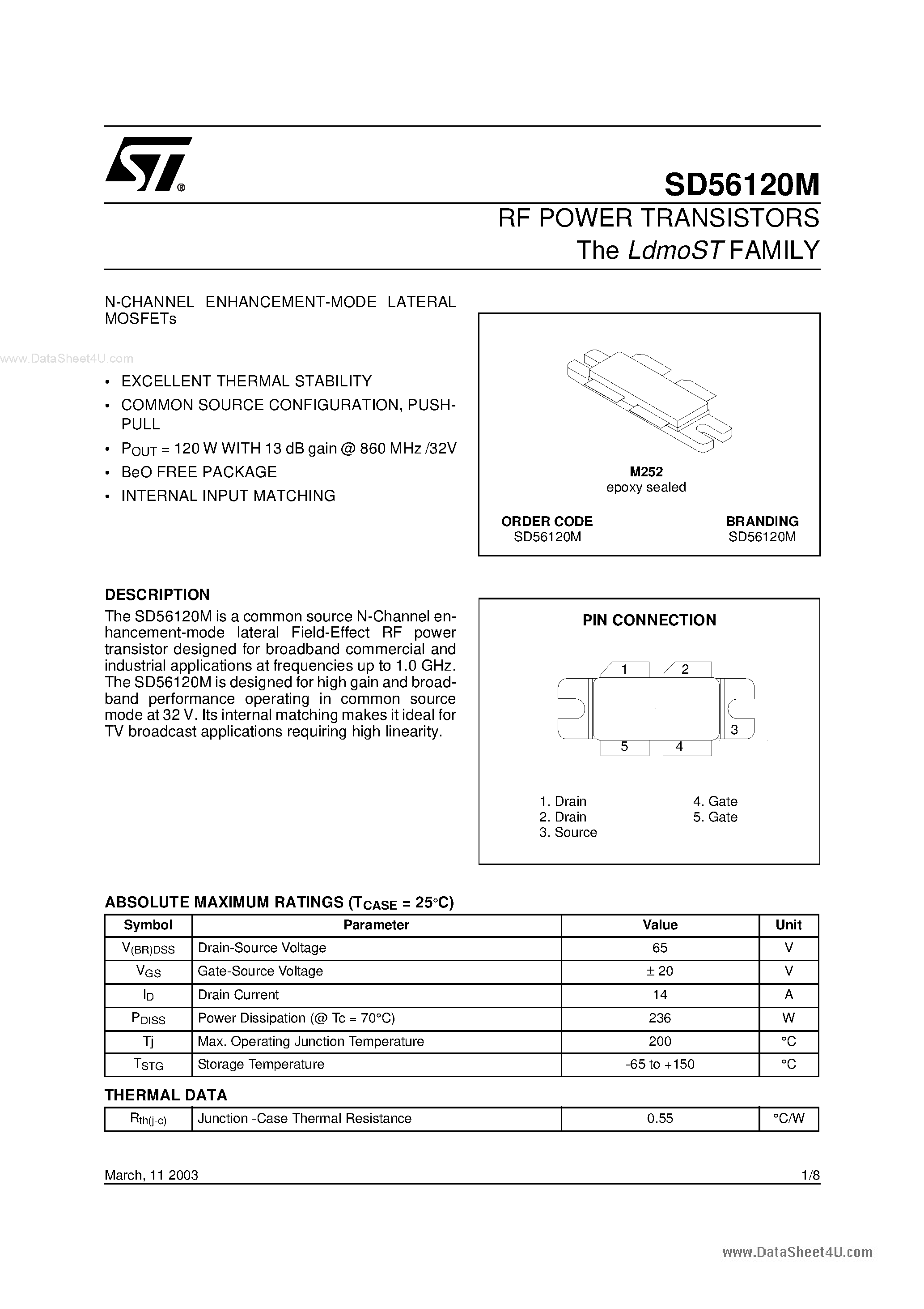 Datasheet SD56120M - RF POWER TRANSISTORS page 1