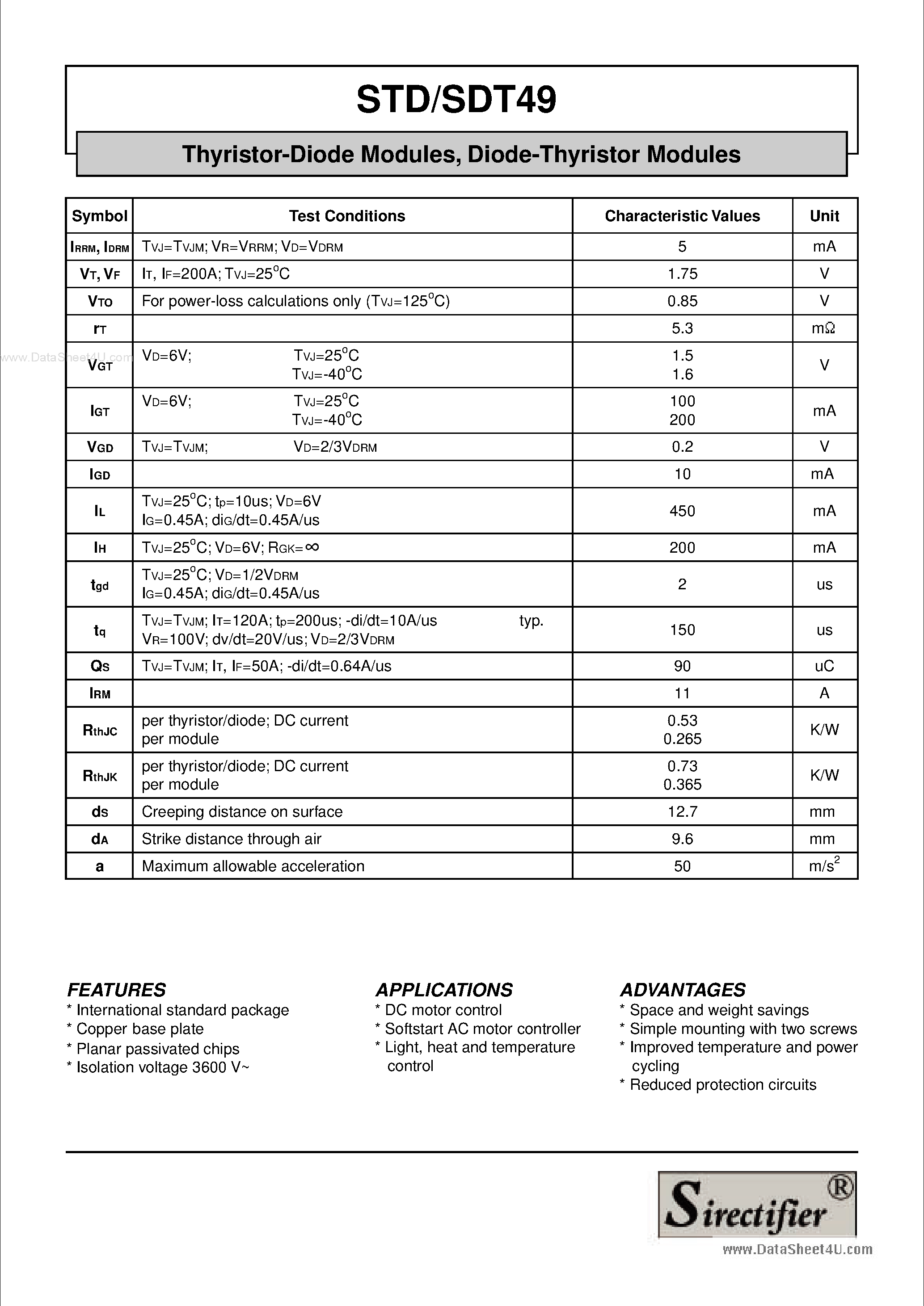Datasheet STD49 - Thyristor-Diode Modules page 2
