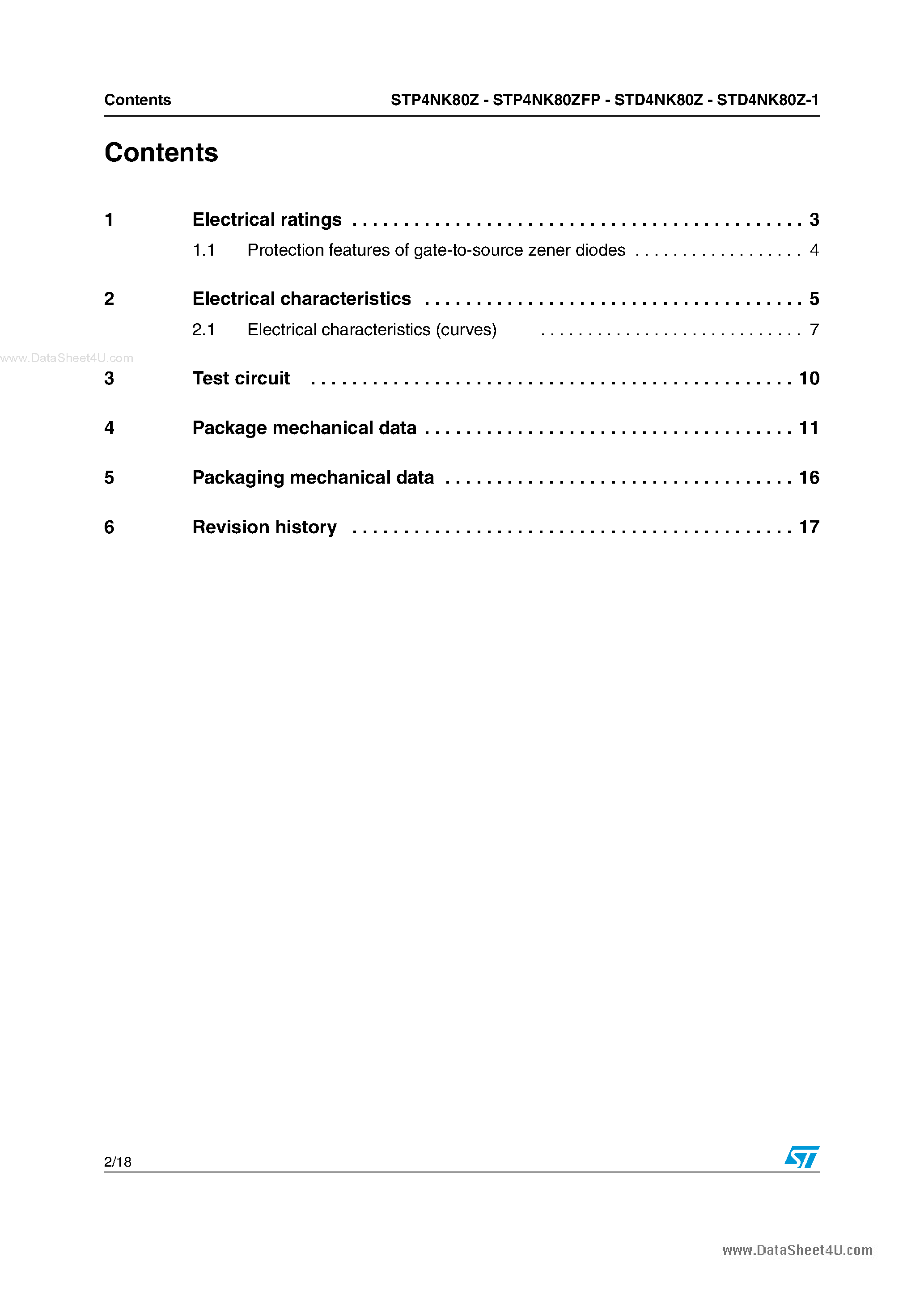 Datasheet STD4NK80Z-1 - N-channel MOSFET page 2