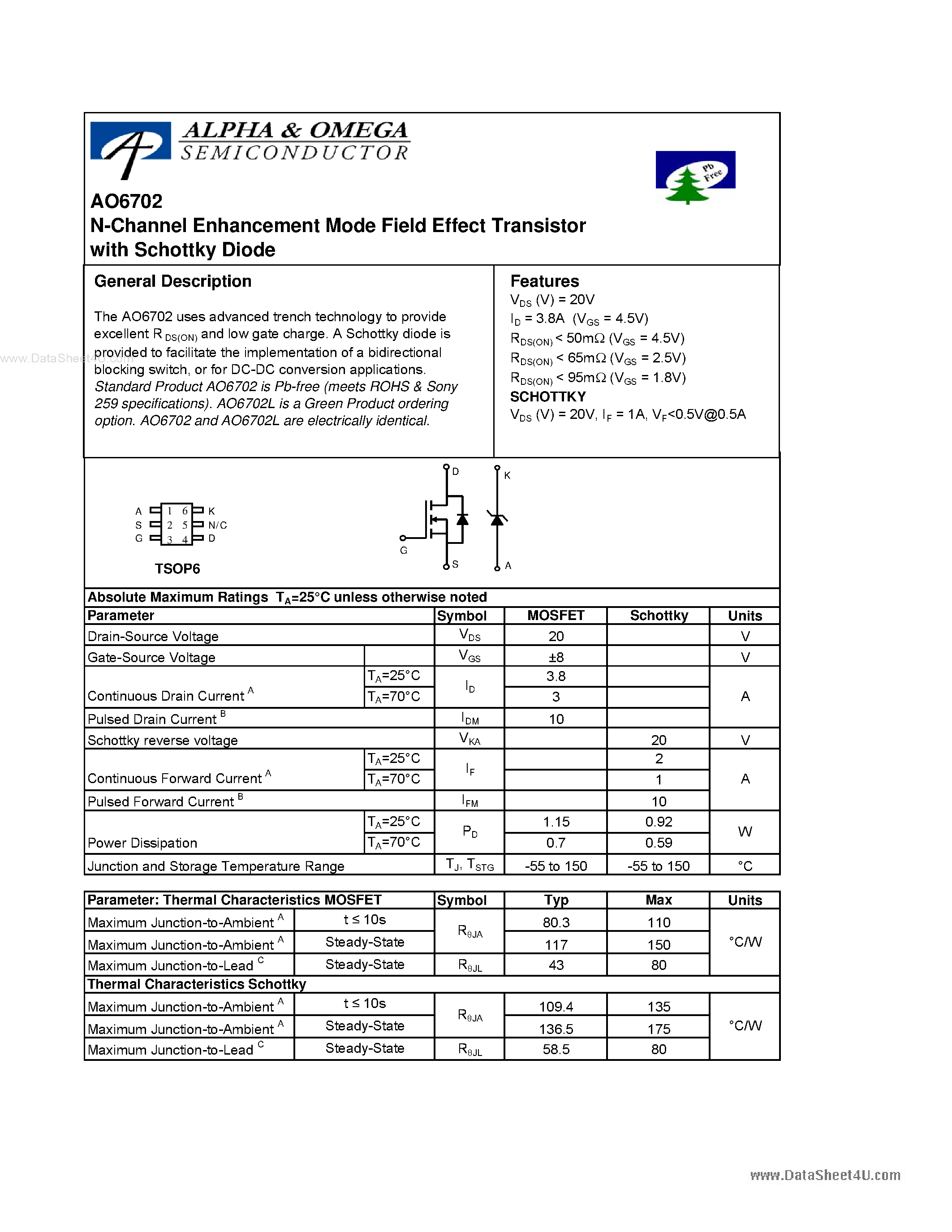 Datasheet AO6702 - N-Channel Enhancement Mode Field Effect Transistor page 1