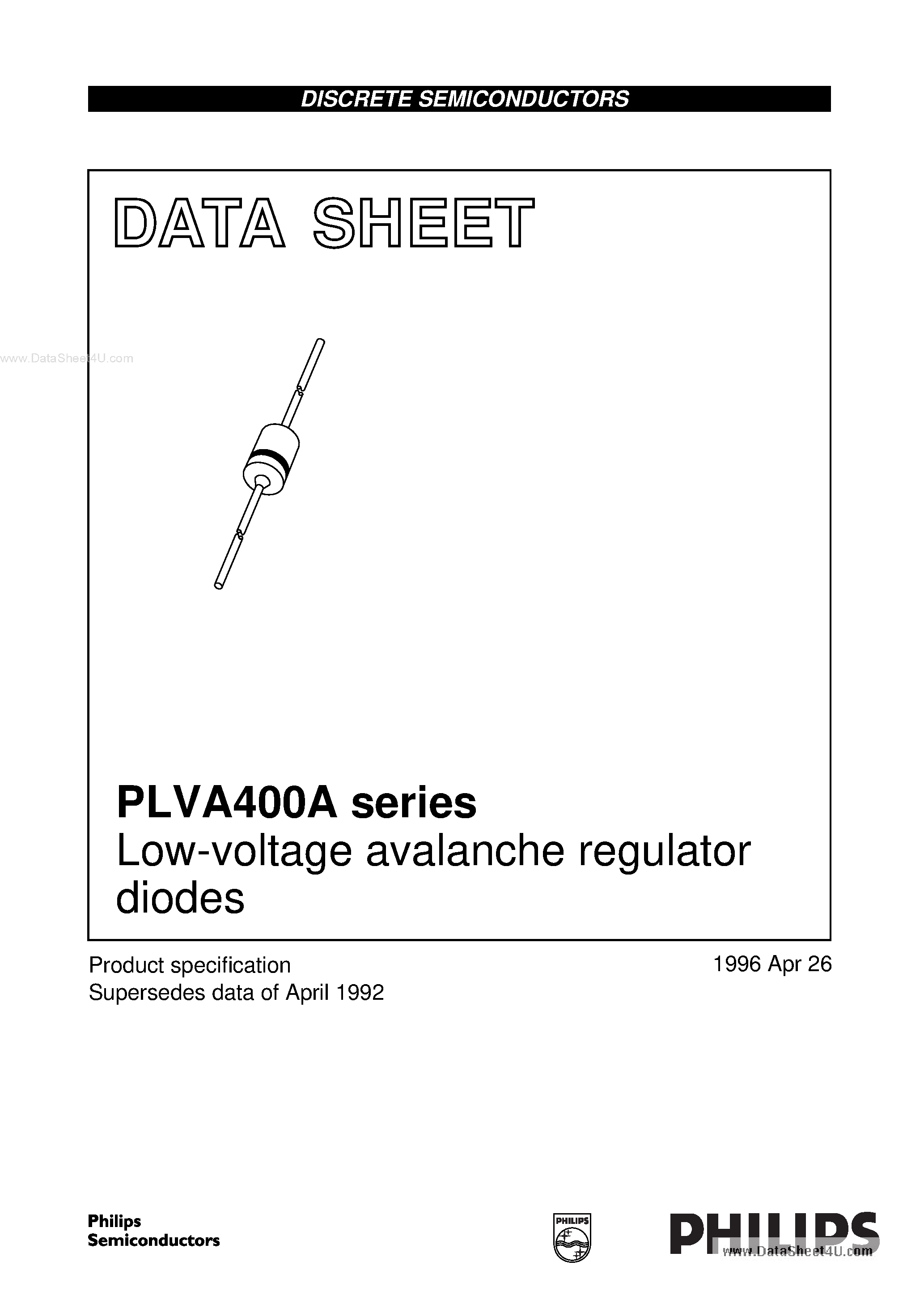 Даташит на микросхему PLVA400A страница 1 Даташит PLVA400A - Low-voltage Avalanche Regulator Diodes страница 1