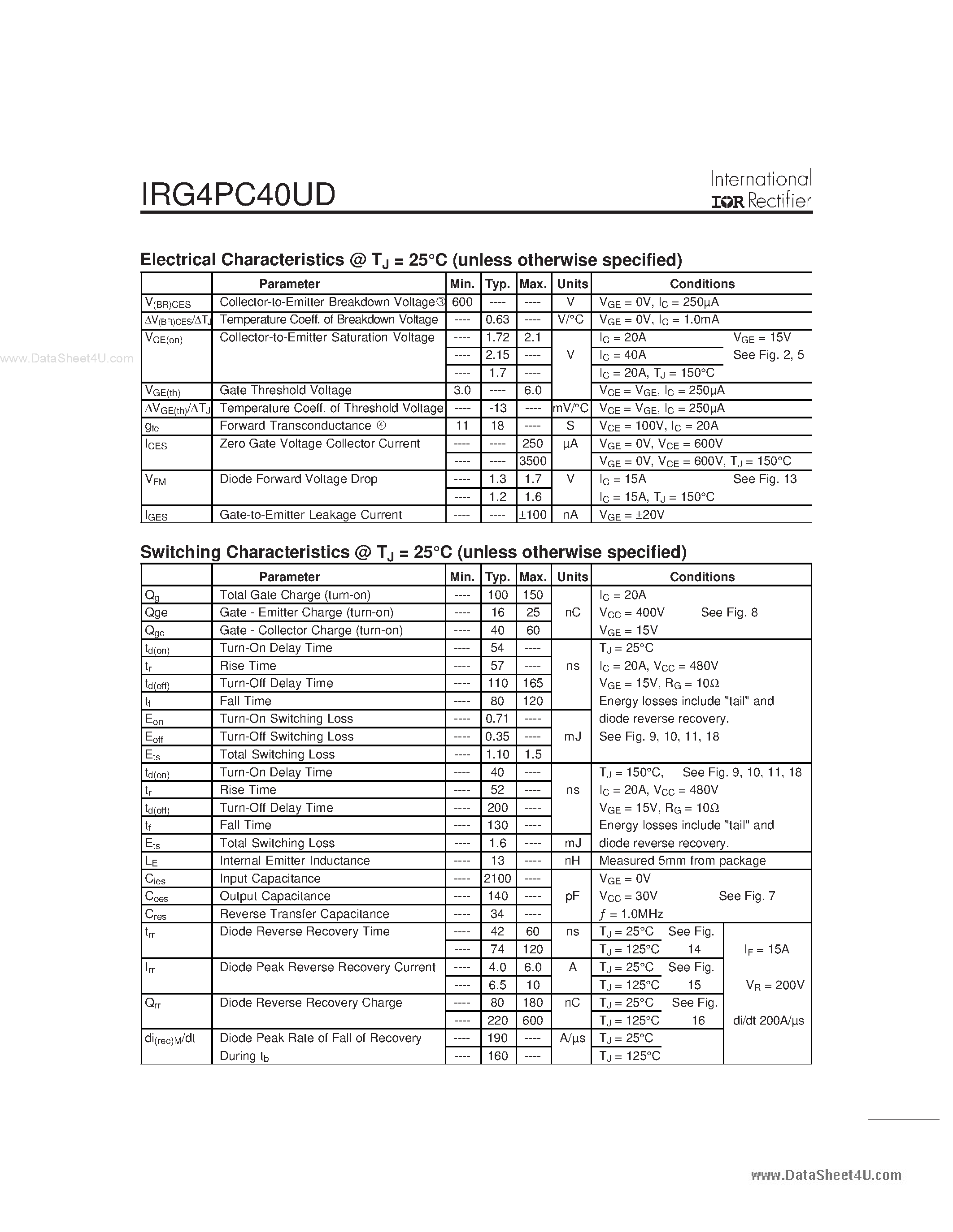 Даташит на микросхему G4PC40UD страница 2 Даташит G4PC40UD - Search -----> IRG4PC40UD страница 2