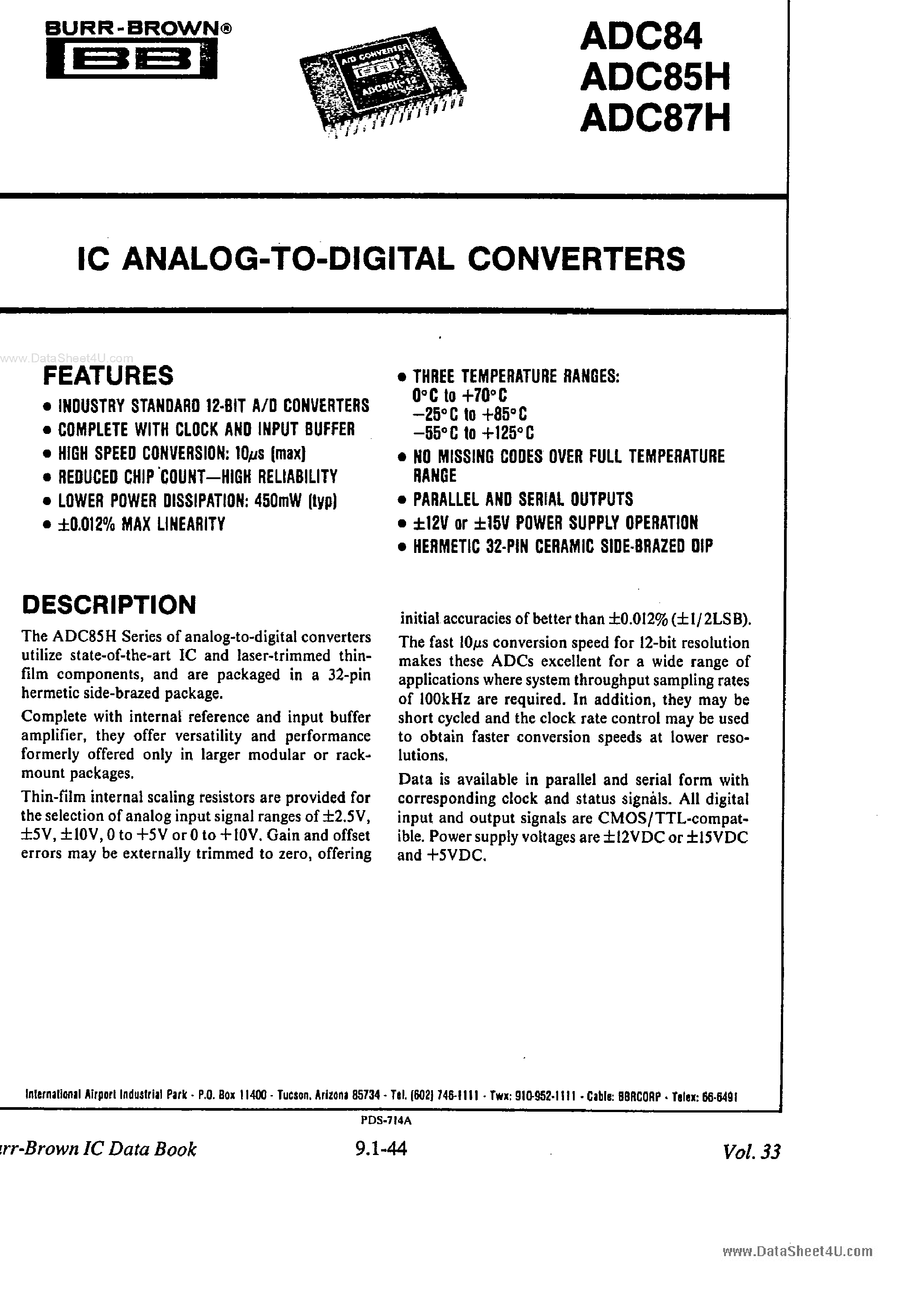 Даташит на микросхему ADC84 страница 1 Даташит ADC84 - (ADC84 - ADC87) IC ANALOGE-TO-DIGITAL CONVERTERS страница 1