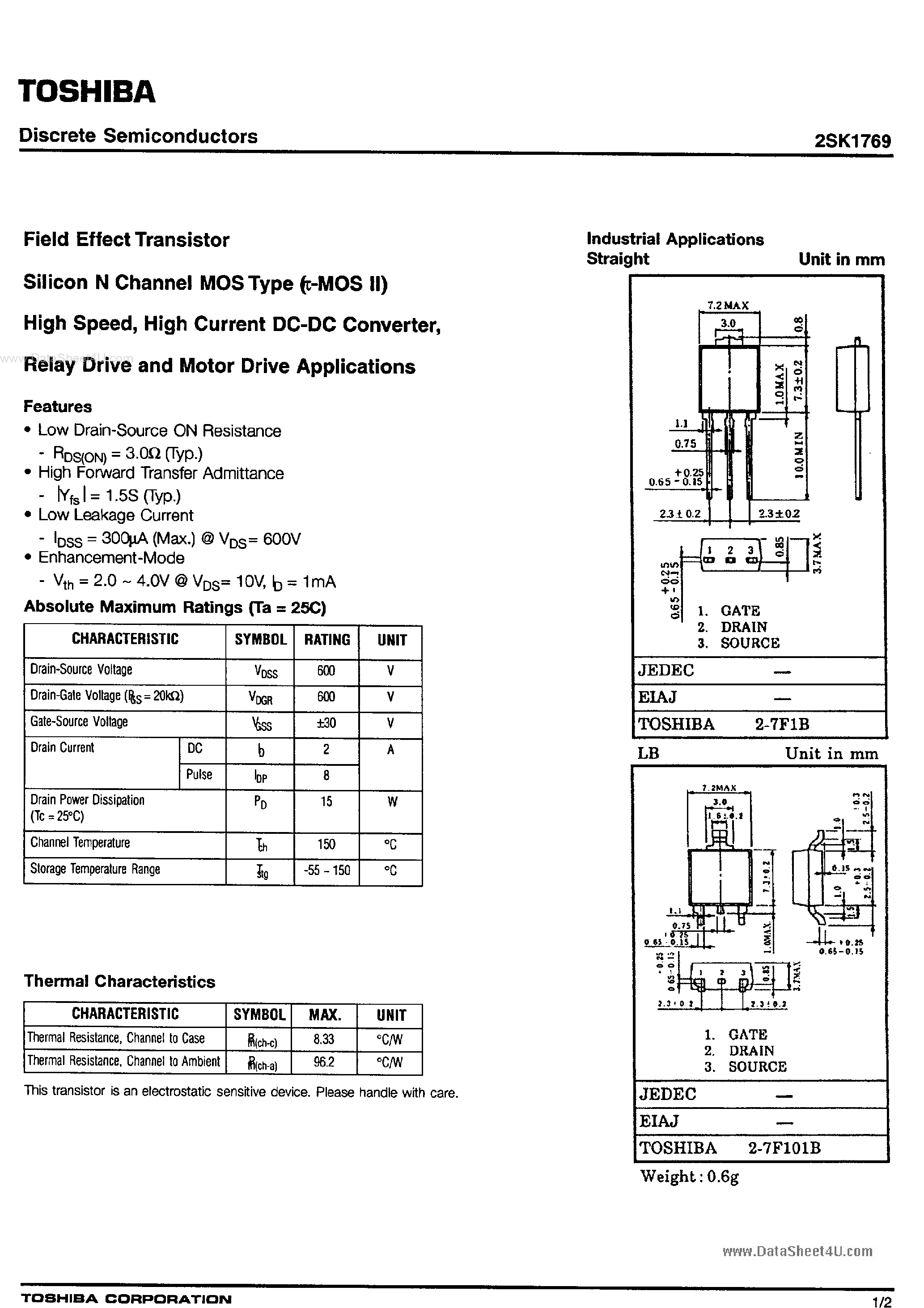 Даташит на микросхему 2SK1769 страница 1 Даташит 2SK1769 - Field Effect Transistor страница 1