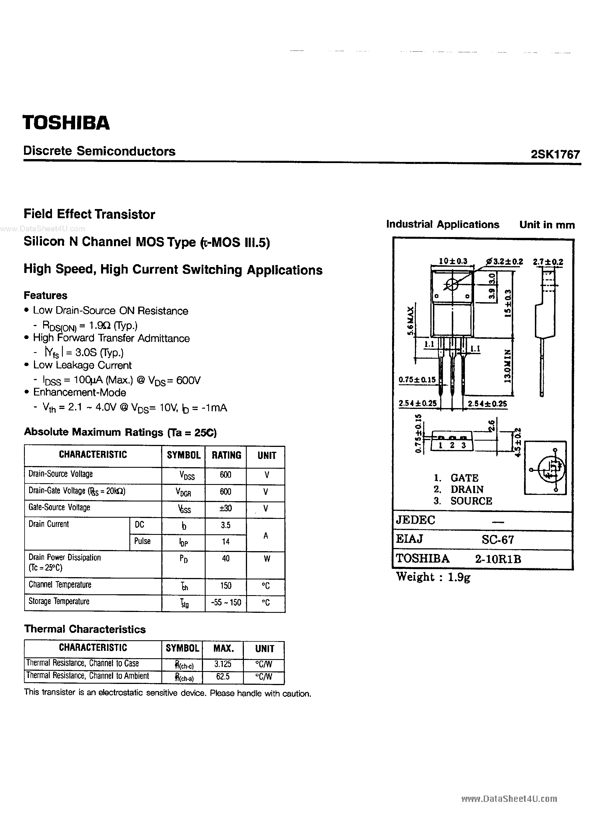Даташит 2SK1767 - Field Effect Transistor страница 1