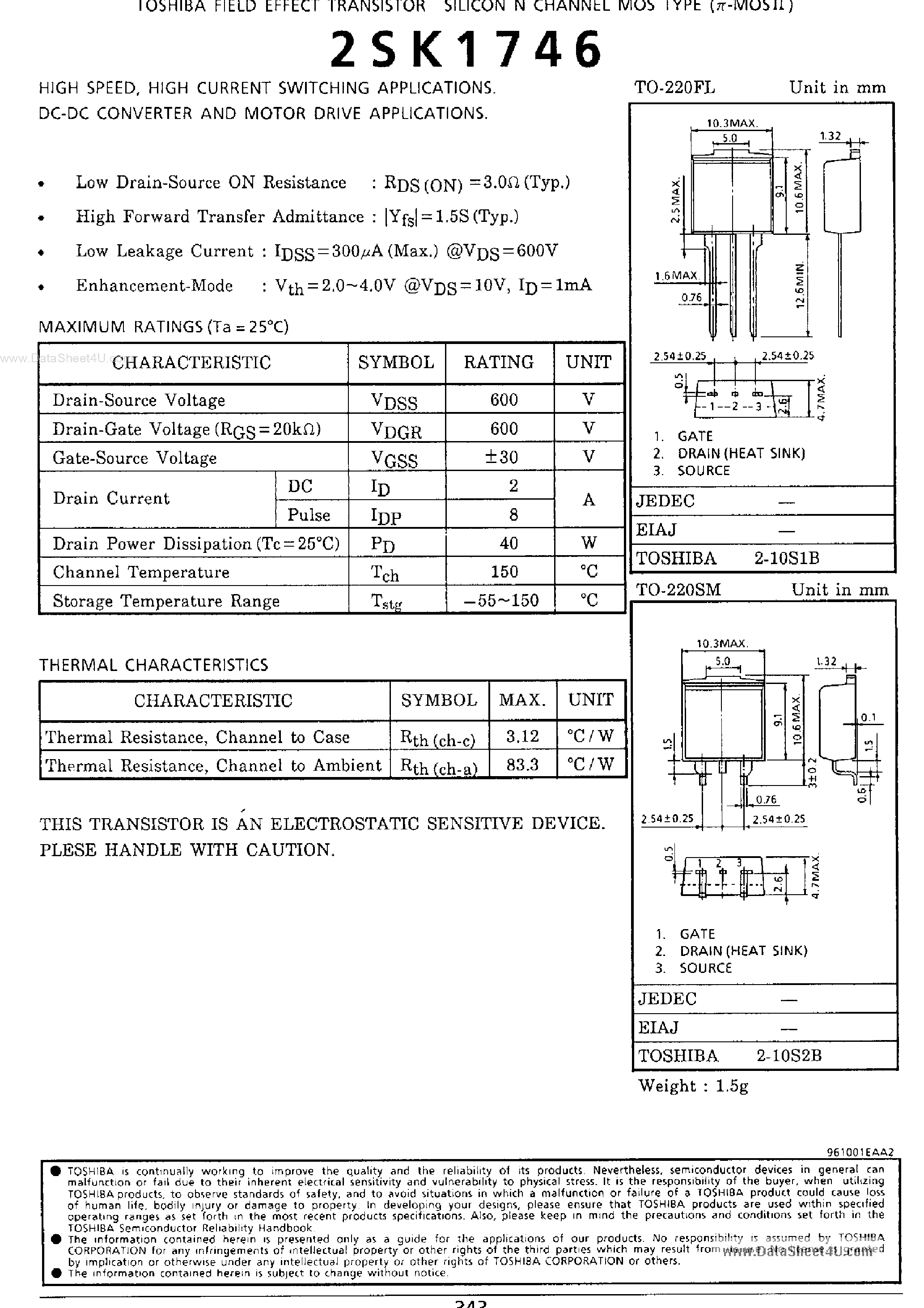 Даташит 2SK1746 - Field Effect Transistor страница 1