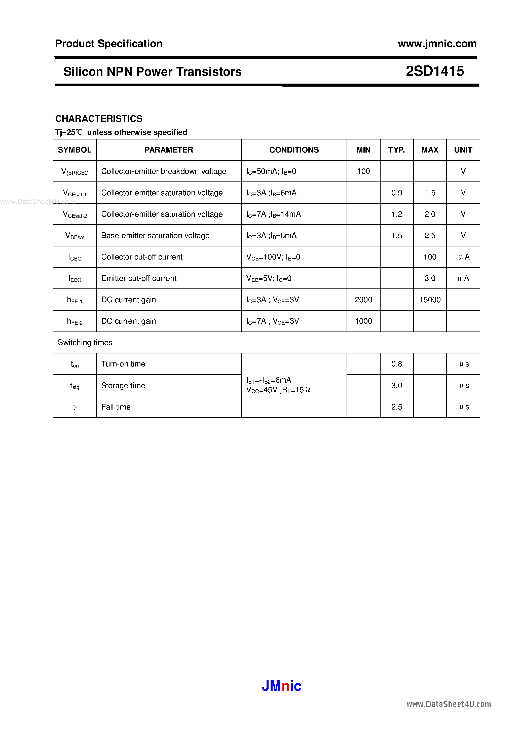 Datasheet 2SD1415 - Silicon NPN Power Transistors page 2