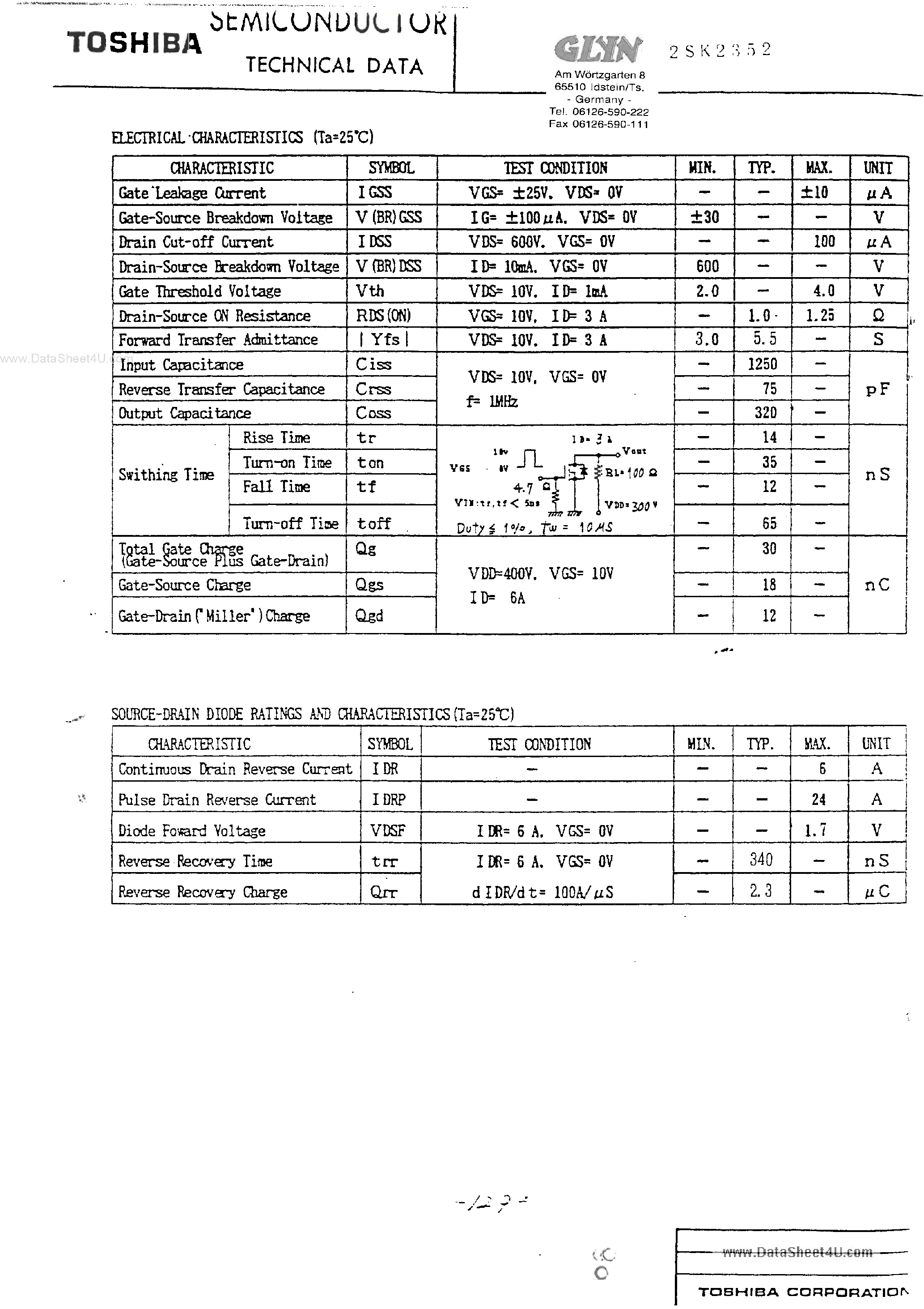 Даташит 2SK2352 - Silicon N-Channel MOS Type страница 2