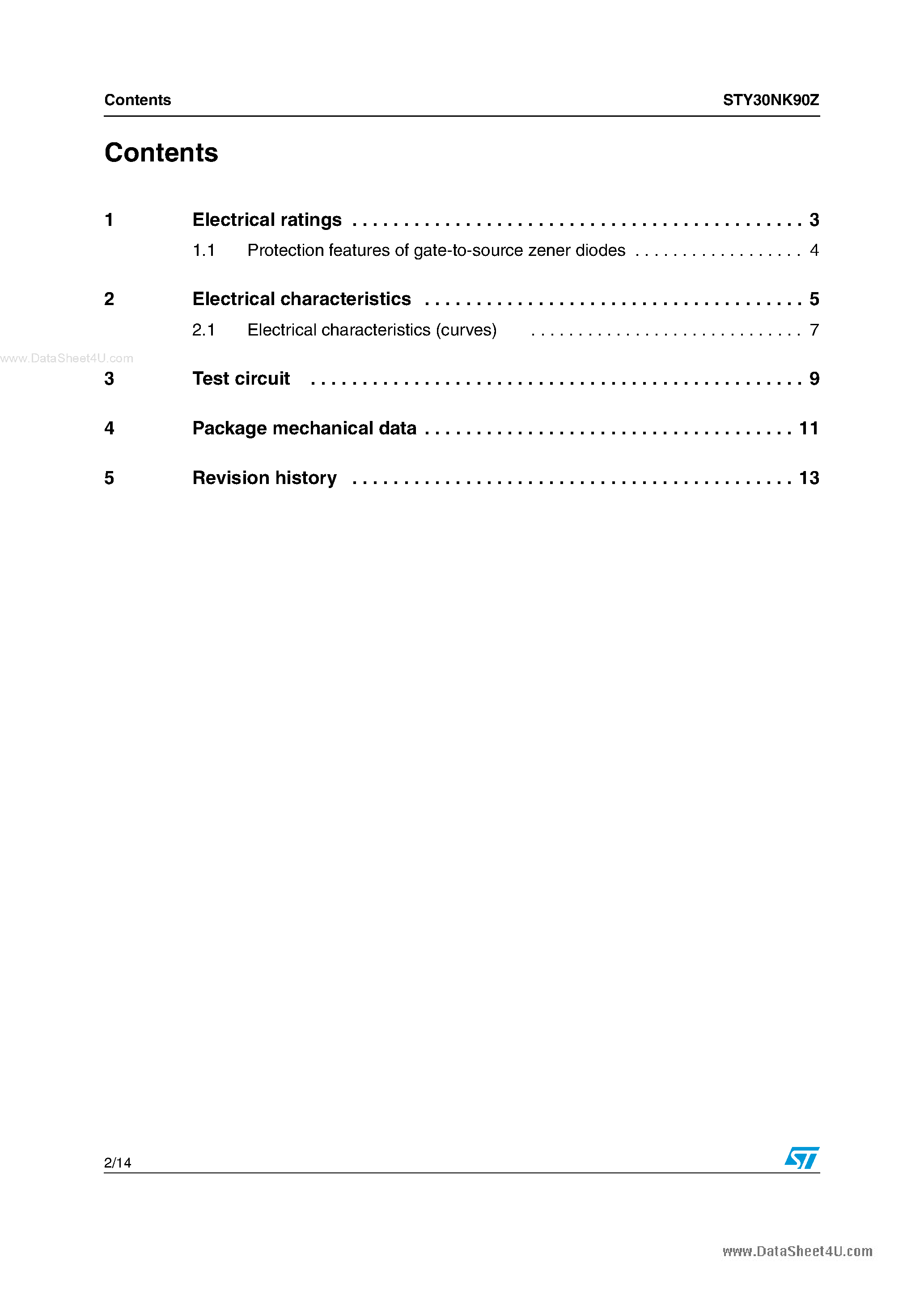 Datasheet STY30NK90Z - N-CHANNEL MOSFET page 2