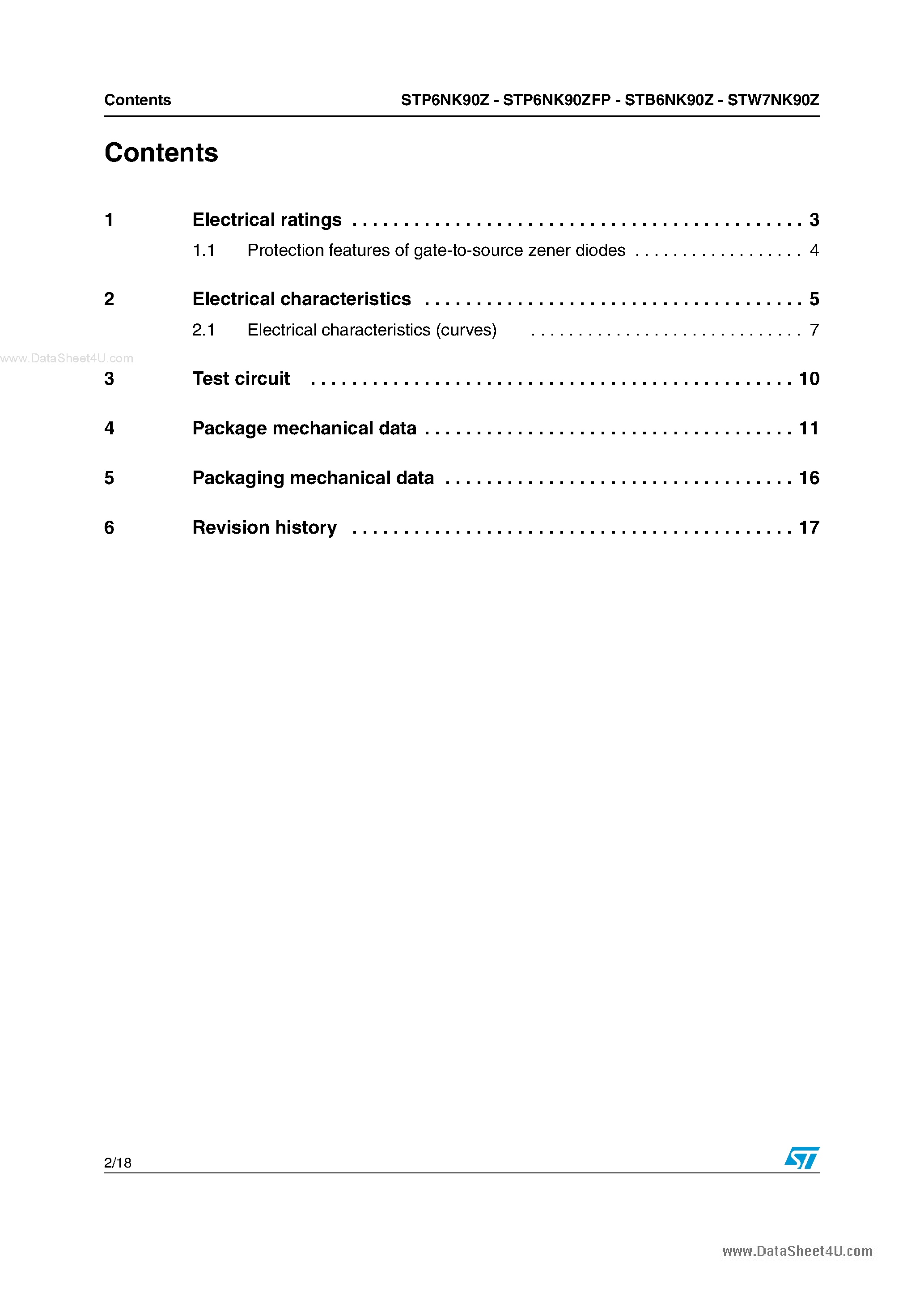 Datasheet STP6NK90Z - N-channel Power MOSFET page 2
