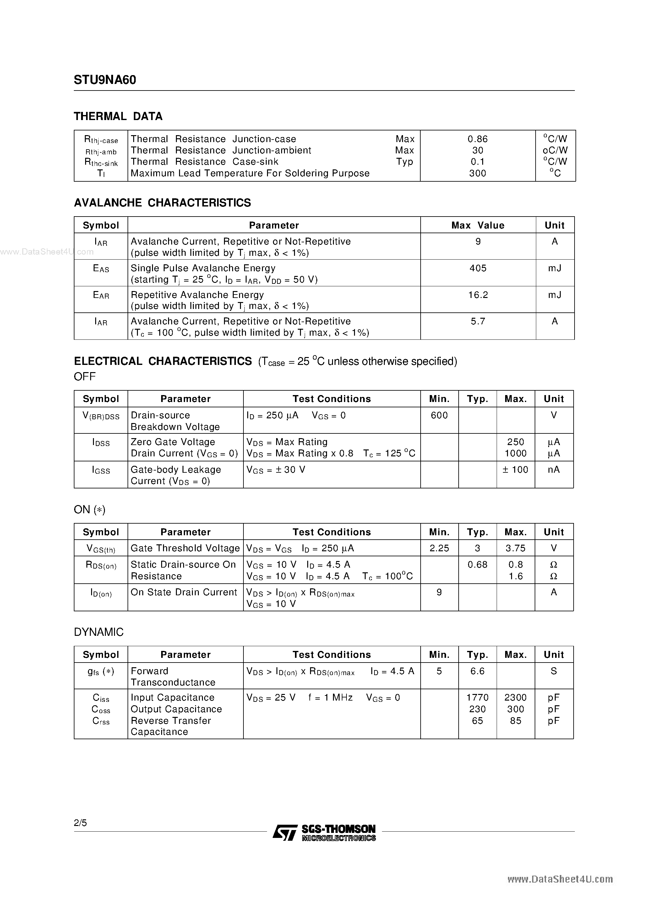 Datasheet STU9NA60 - N-channel Power MOSFET page 2