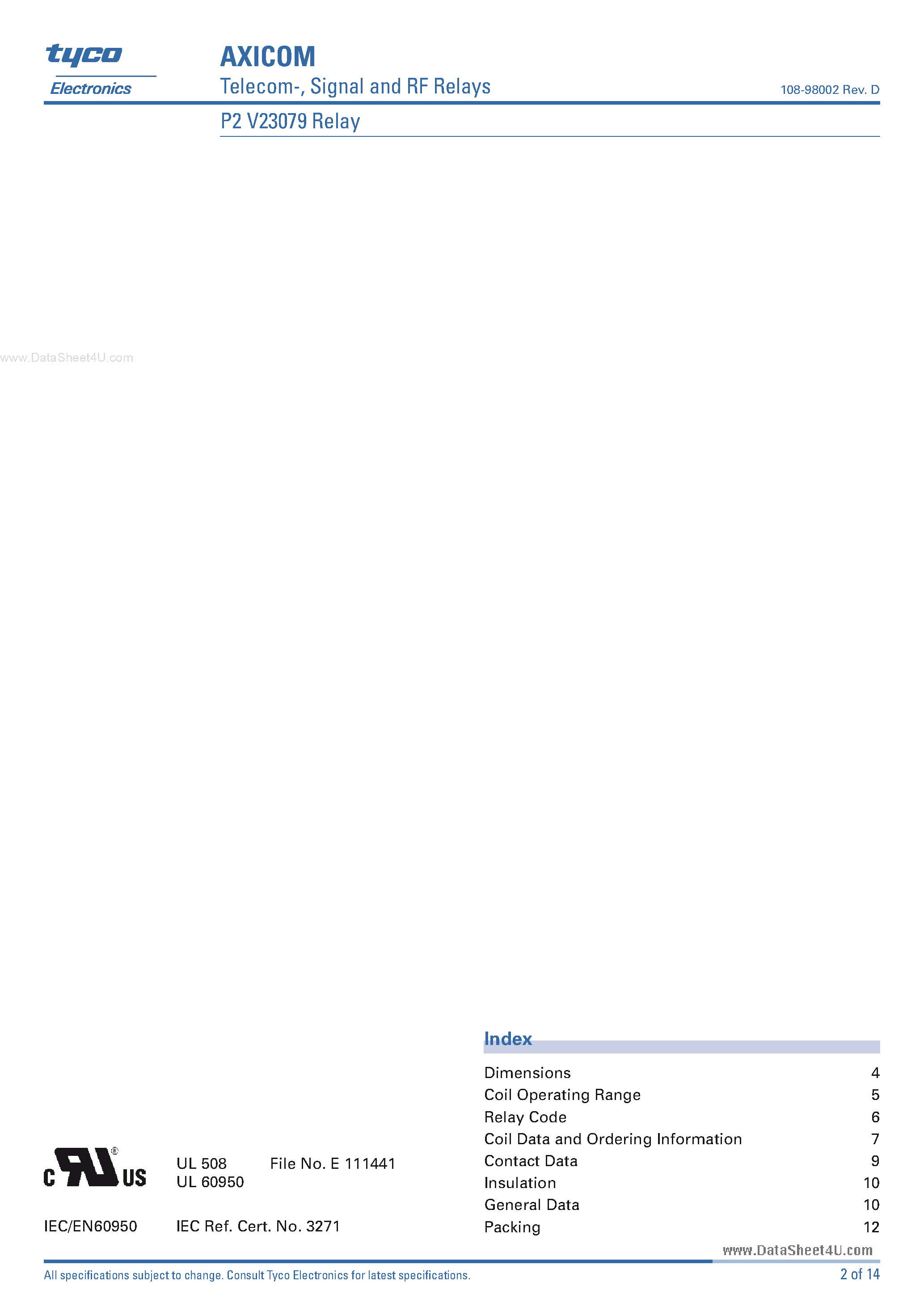 Datasheet V23079-G2016-B301 - P2 Relay page 2